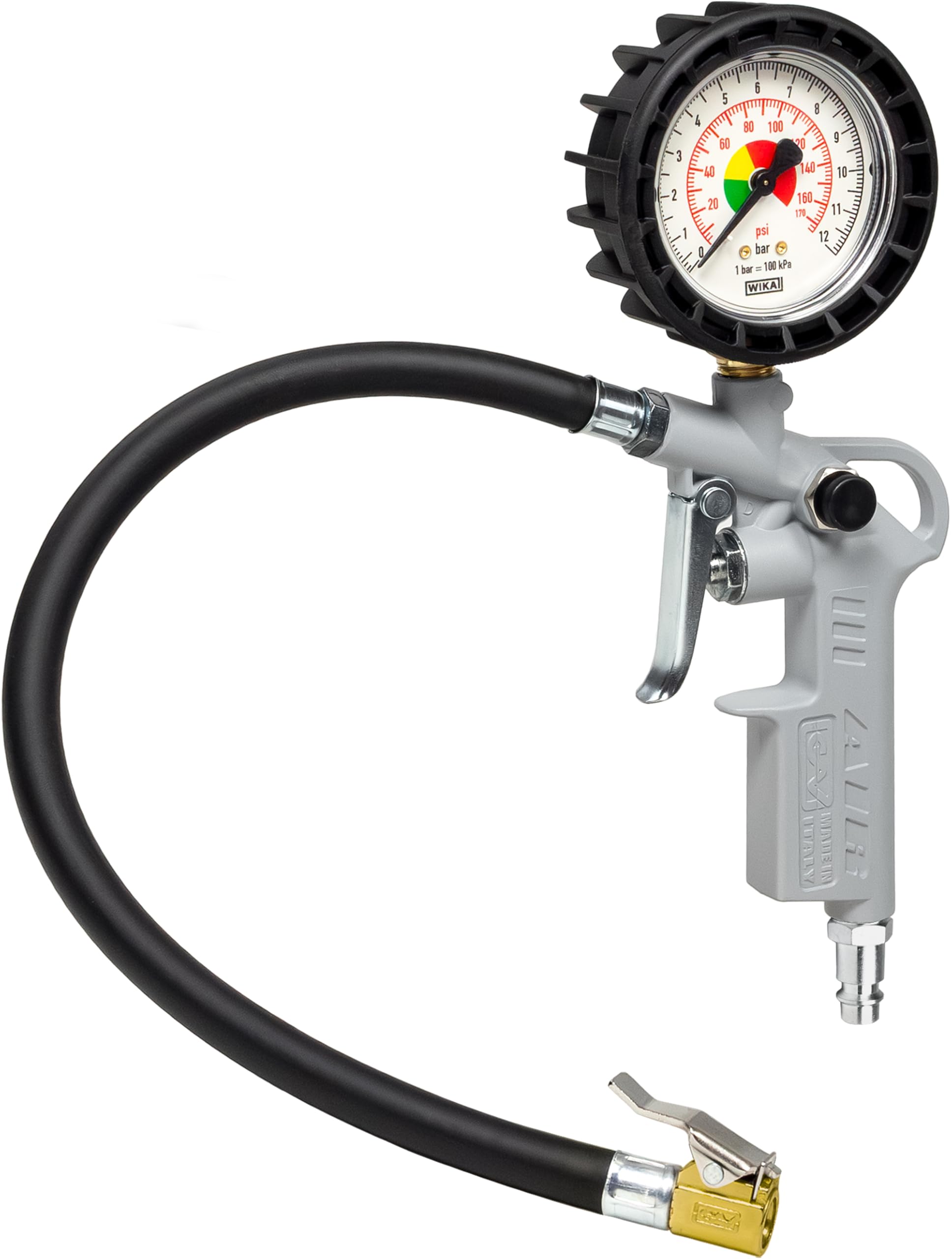 GAV Reifenfüller Messgerät mit WIKA 63mm Manometer - Reifenfüllpistole aus Aluminium - Profi Reifendruckprüfer Druckluft für Auto, Motorrad, Lkw - 60D - Standard