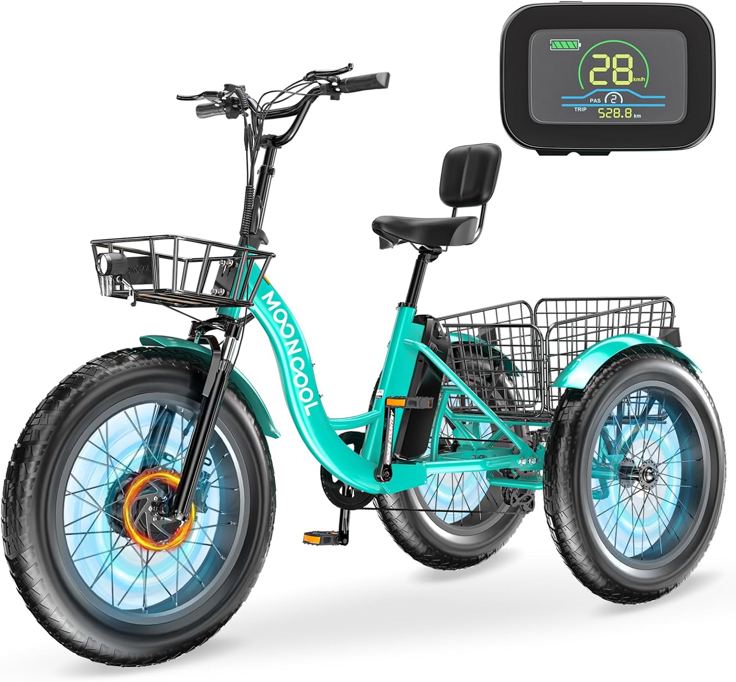 MOONCOOL Electric Tricycle for Adults, 20″ x 4″ Fat Tire Electric Trike, 48V 500W Motorized Electric Bicycle Bikes, 3 Wheels 7 Speed Ebike with Removable Battery, Aluminum Frame & Large Basket MOONCOOL Electric Tricycle for Adults, 20″ x 4″ Fat Tire Electric Trike, 48V 500W Motorized Electric Bicycle Bikes, 3 Wheels 7 Speed Ebike with Removable Battery, Aluminum Frame & Large Basket