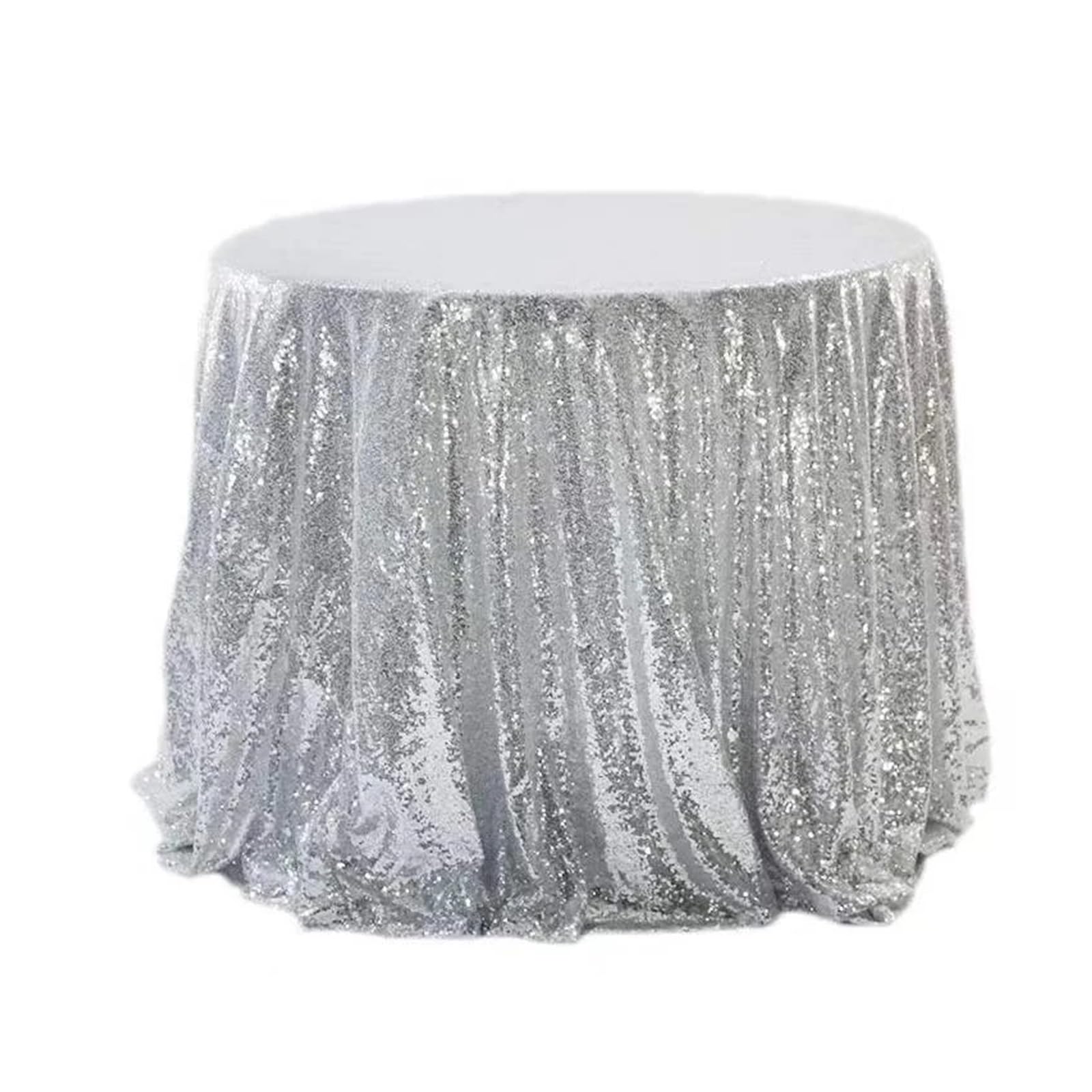 EKalgretrA Sequin Tablecloth 60-120cm Round Sequin TableCloth Shiny Tablecloth Events Wedding Party Home Sparkling Table Decoration(Silver,Diameter -120cm)