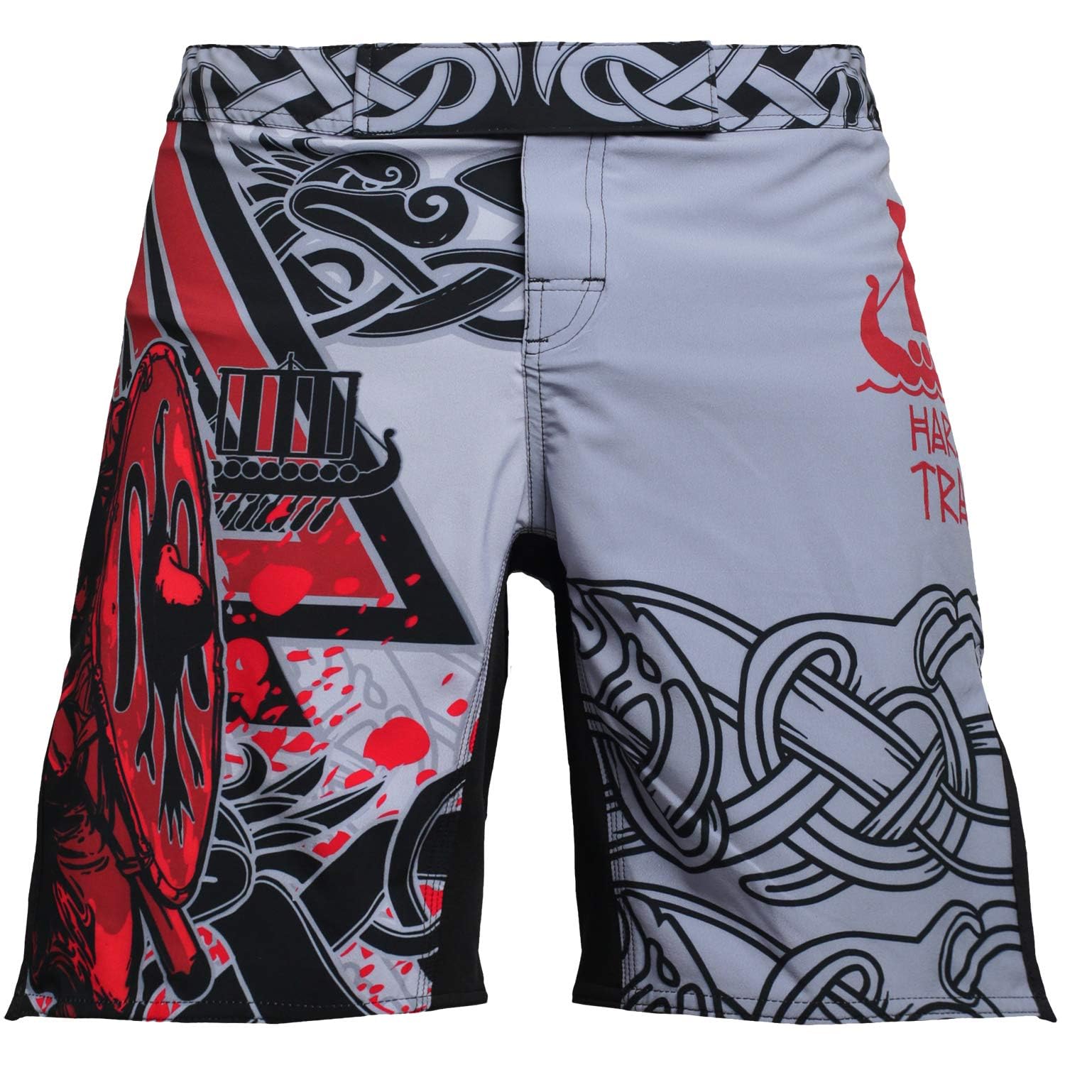 Hardcore Training Fight Shorts Boks Męski Szorty do Walki MMA Combat BJJ Grappling Fitness Muay Thai Kickboxing No Gi (DE/NL/SE/PL, Alfa, M, Regularny, Regularny, Szary)