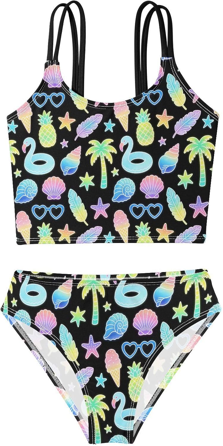 Girls Two Piece Swimsuits Colorful Summer Bikini Set Swimwear Kids Bathing Suit for Girls 5-12 Years