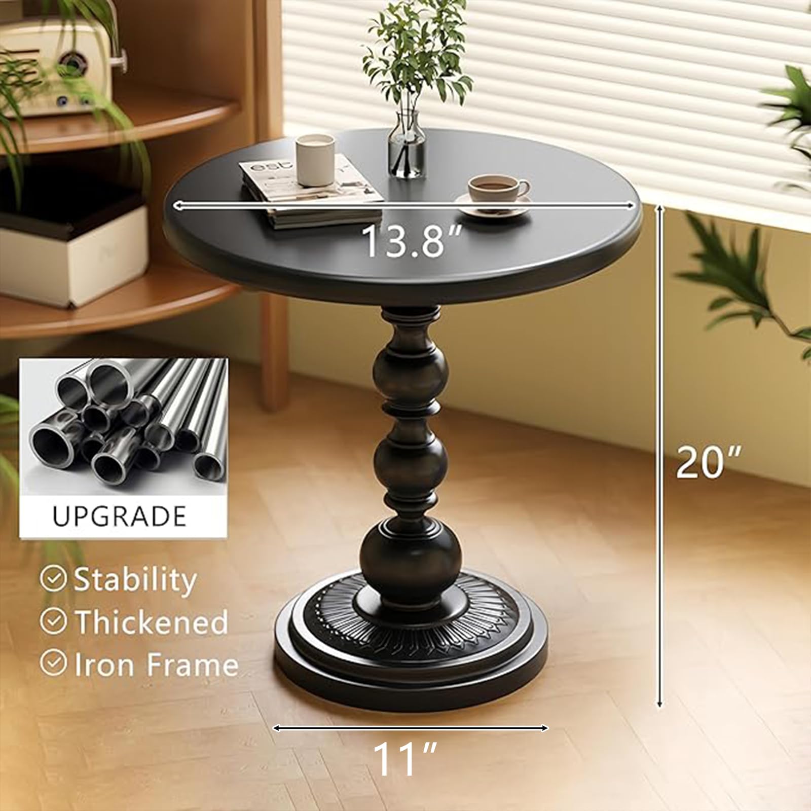 HANSHAN Table d'appoint, table basse ronde en fer métallique, table de chevet, table d'appoint