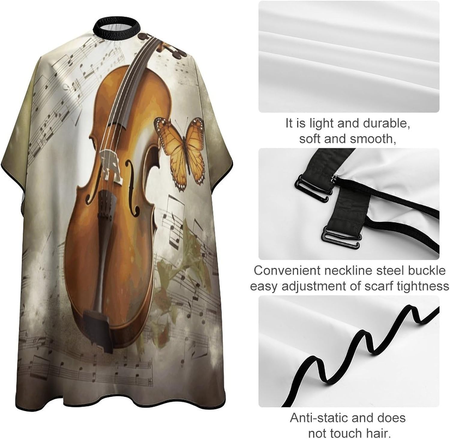 Butterfly And Cello Apron for Women Men,Barber Cape with Adjustable Snap Closure,Hair Cutting Cape,66.9 X 56.7 Inches for Hair Dye, Comb-out, Styling, Shampoo