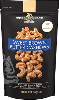 Squirrel Brand Sweet Brown Butter Cashews 3.5oz Resealable Bag - Gluten Free Vegetarian Gourmet Snack
