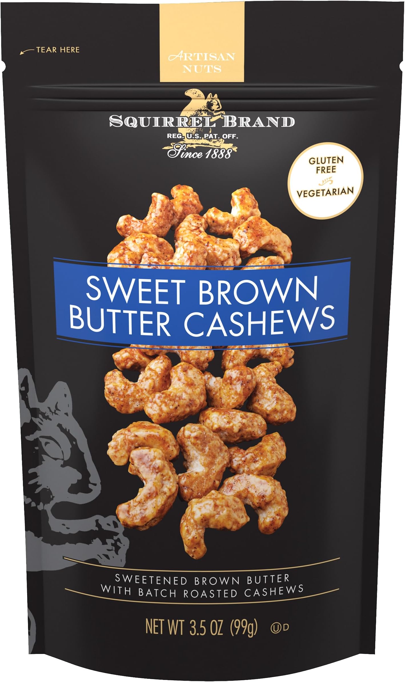 Squirrel Brand Sweet Brown Butter Cashews 100ml Resealable Bag Gluten Free Vegetarian