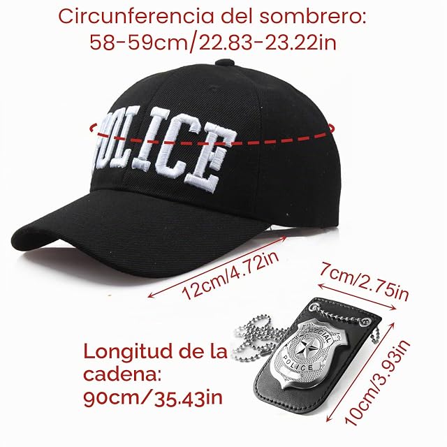 Foto 2 de 5 de TUONYIS 2 Piezas Accesorios Disfraz Policia Collar de la Insignia de Policía Gorra de Policía Policía Disfraz…