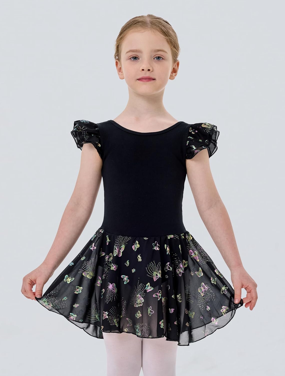 Girls Ballet Leotard with Skirt Toddler Dance Dresses Criss-Cross Hollow Back Ruffle Butterfly Sleeve Ballerina - Image 4