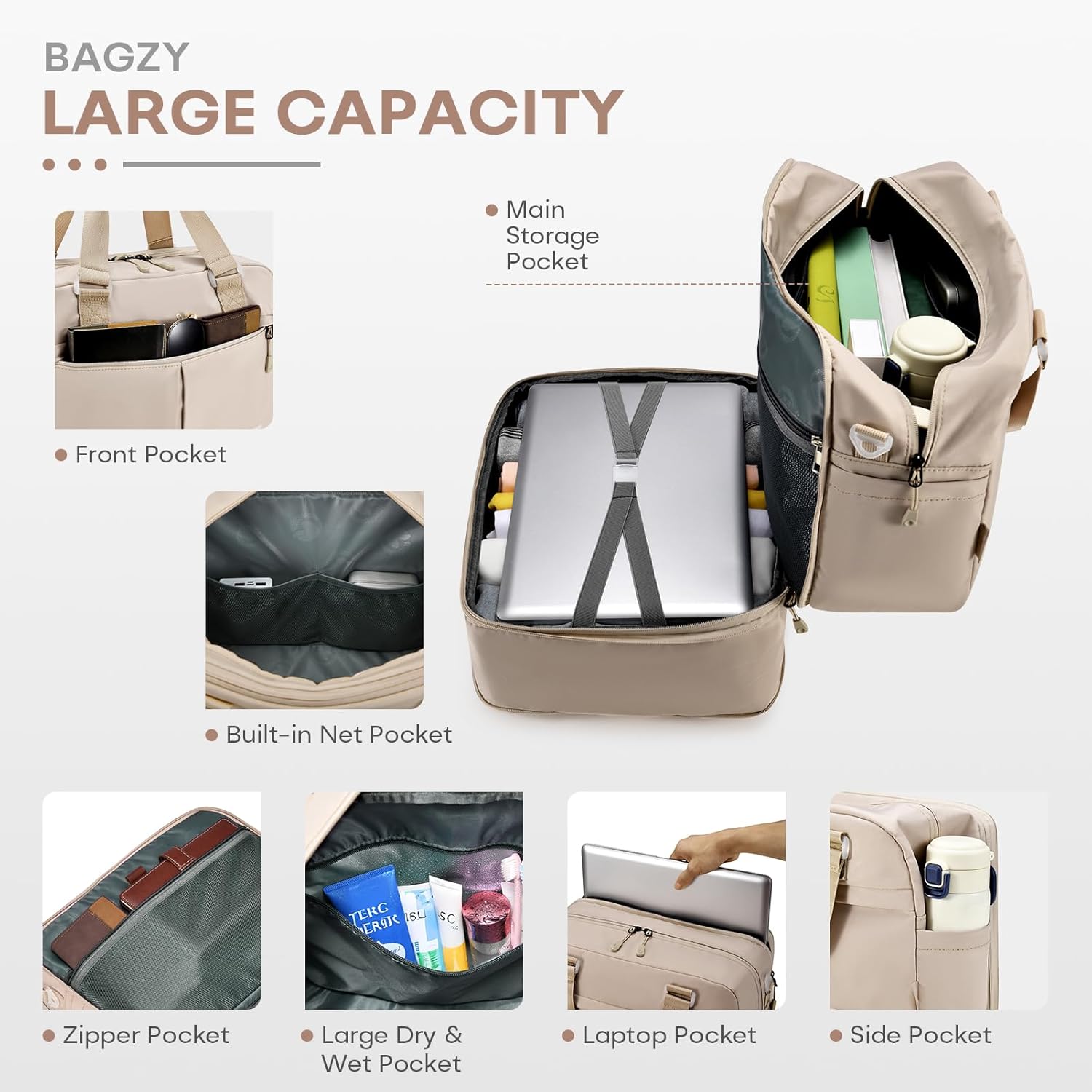 40x30x15cm Personal Item Travel Bag Expandable 40x30x25cm Gym Bag Lightweight Duffle Bag Mens Weekender Bags for Women with Wet Pocket for Overnight Hospital Carry on Bags for Airplanes Black - Image 6