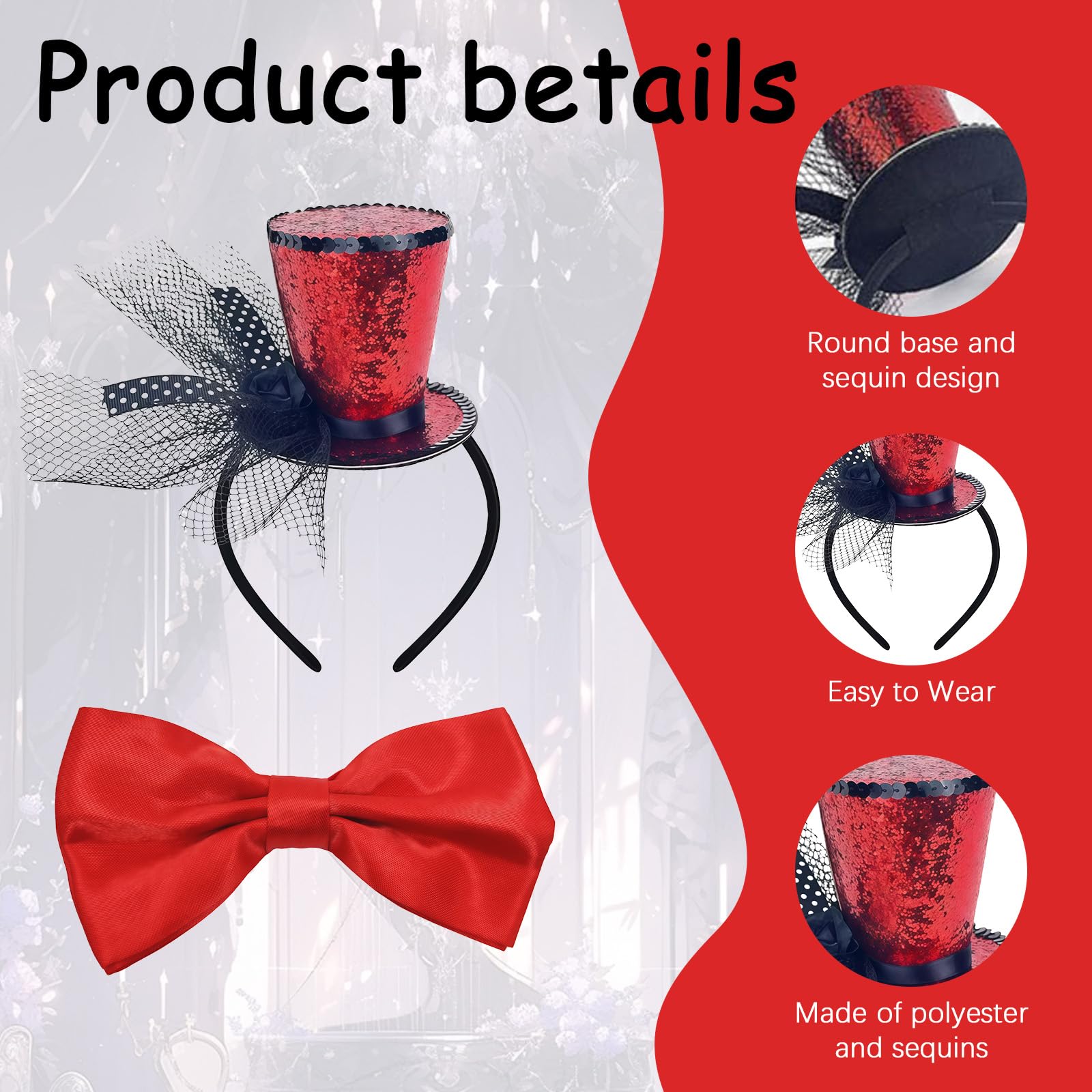 Mini sombrero de fiesta con banda para el cabello, adorno brillante de 19x8 cm, ideal para disfraces de Halloween, bodas y eventos retro, accesorio elegante para mujeres