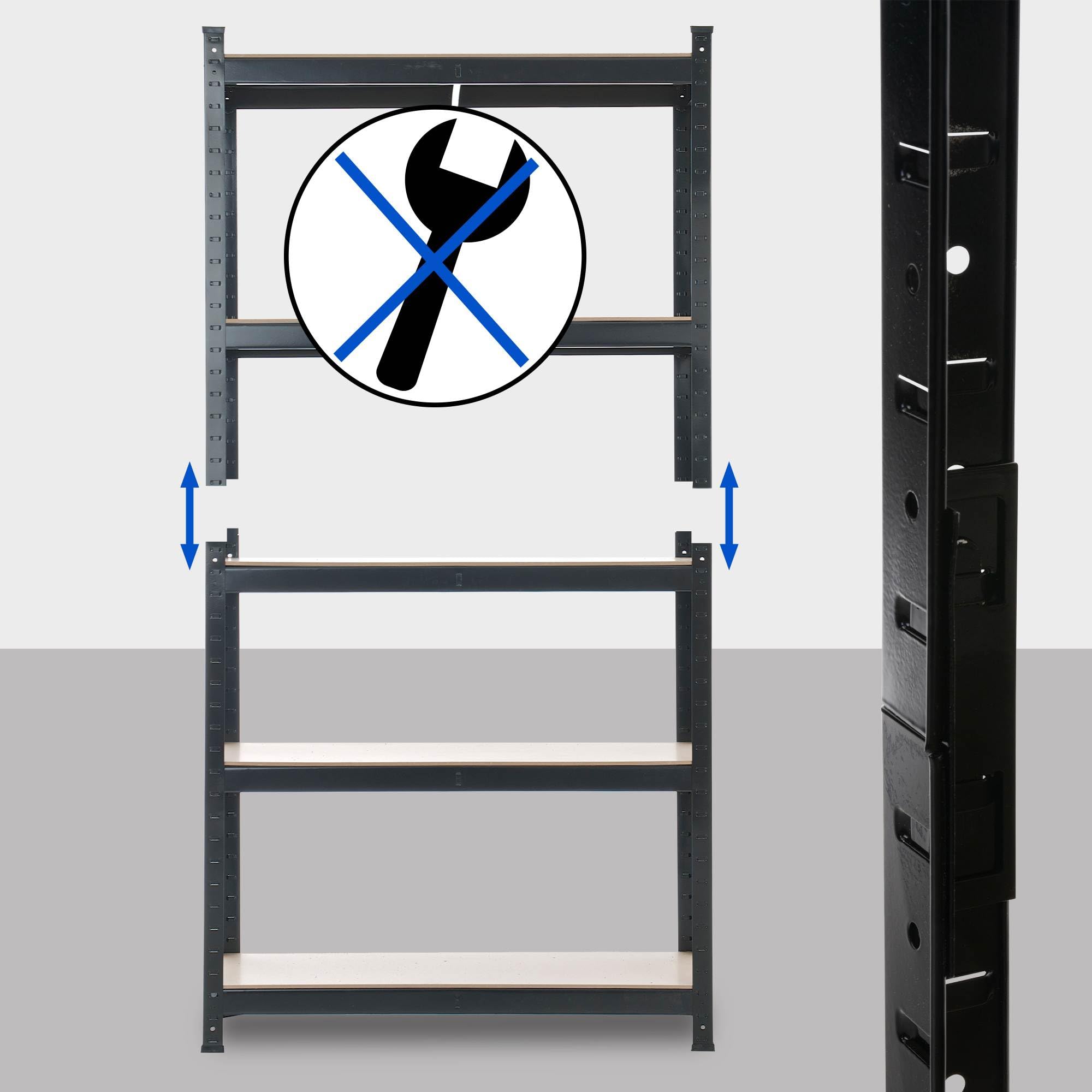 CLP Estantería Metálica de Almacenaje Galvanizada I Estantería Capacidad Máx. de Carga 875 kg I Estantería de 5 Estantes I Bastidor de Almacena, Color:Negro, Tamaño:90x40x180 cm — view 5