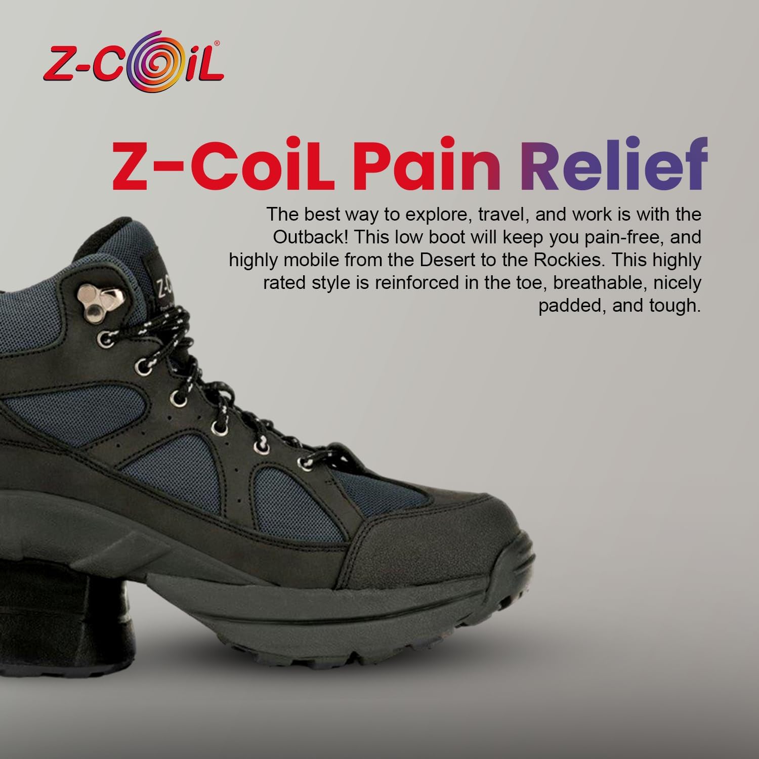 Z-CoiL Women's Outback Pain-Relief Footwear, Black, Enclosed CoiL