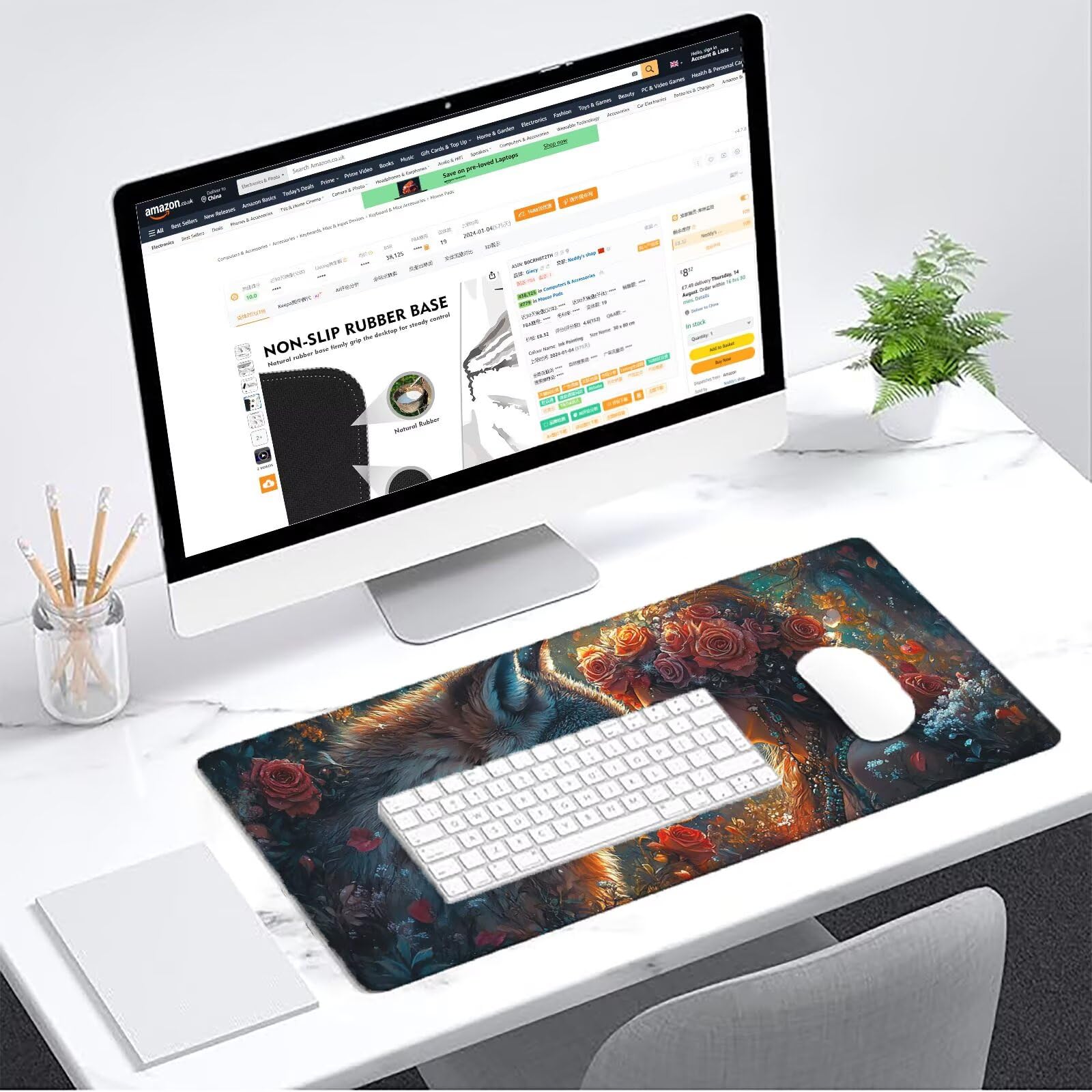 Podkładka pod mysz XXL 1400 x 700 mm kwiaty podkładka pod mysz zwierzę biurko podkładka pod mysz podkładka do gier antypoślizgowa gumowa podstawa zszyte krawędzie akcesoria biurowe do gier do biura i