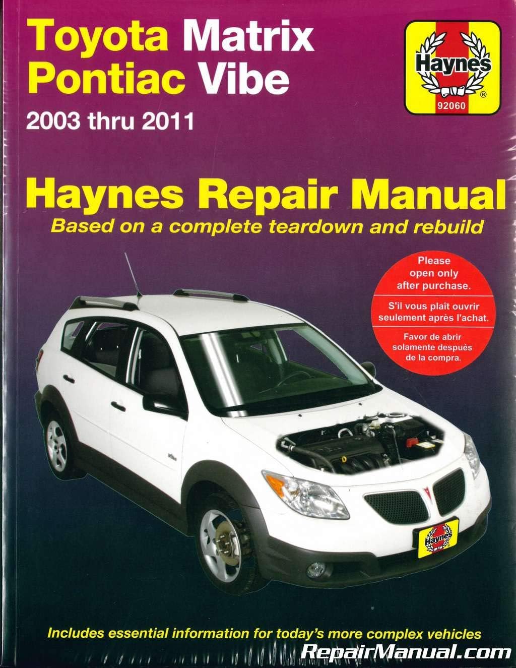 H92060 Haynes 2003-2011 Toyota Matrix and Pontiac Vibe Car Repair Manual