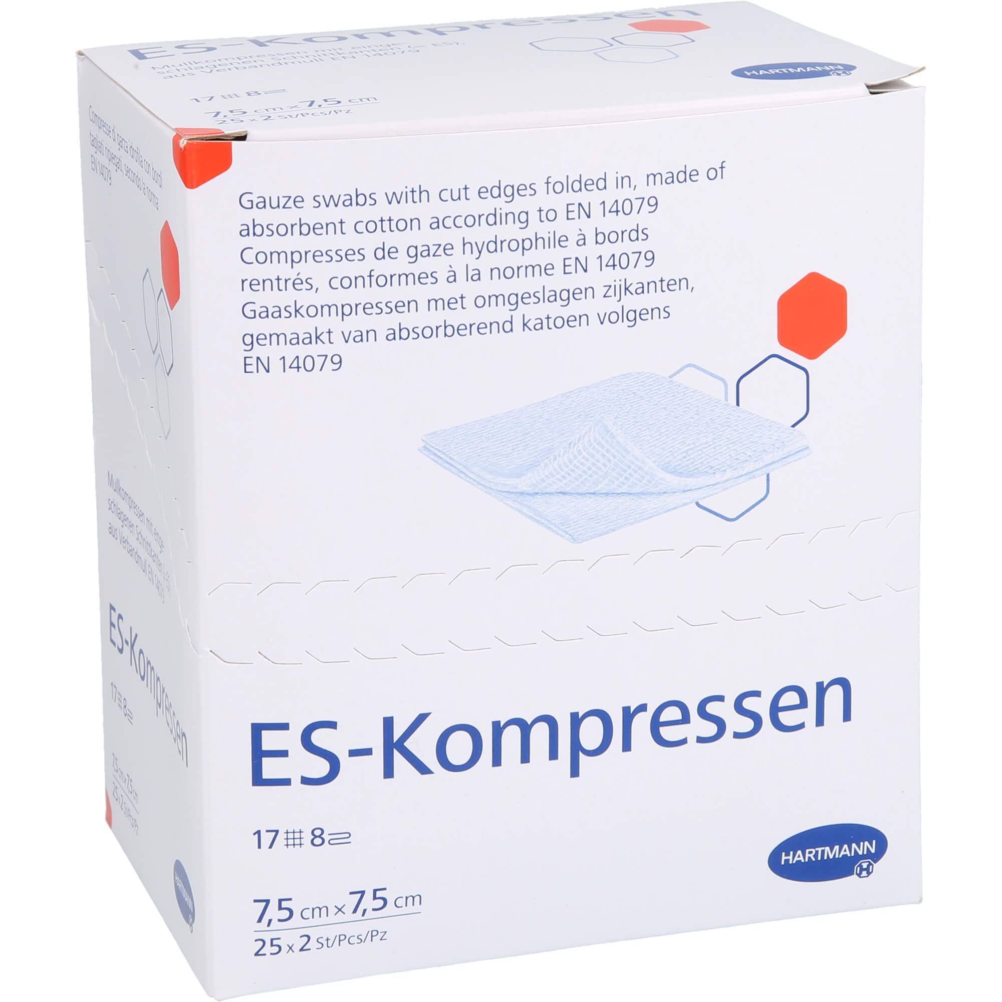 HARTMANN ES-Kompressen 7,5 cm x 7,5 cm steril, 50 Sztuka Kompresy