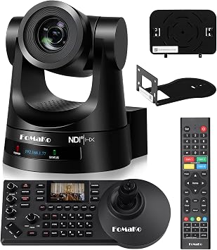 FoMaKo NDI PTZ Camera Bundle, AI Auto-Tracking Gen3, 20X Zoom PoE HDMI, PTZ Controller for Church Worship, KN20A+KC608 BN201