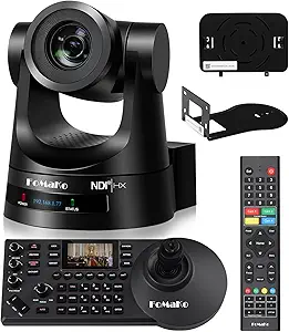 FoMaKo NDI PTZ Camera,NDI 6 & NDI HX3 Certified, AI Auto-Tracking Gen 3, 30X Optical Zoom, for Church Worship, PTZ Controller, (NDI PTZ Bundle KN30A+KC608 Pro) BN301,Black Color asin的图片
