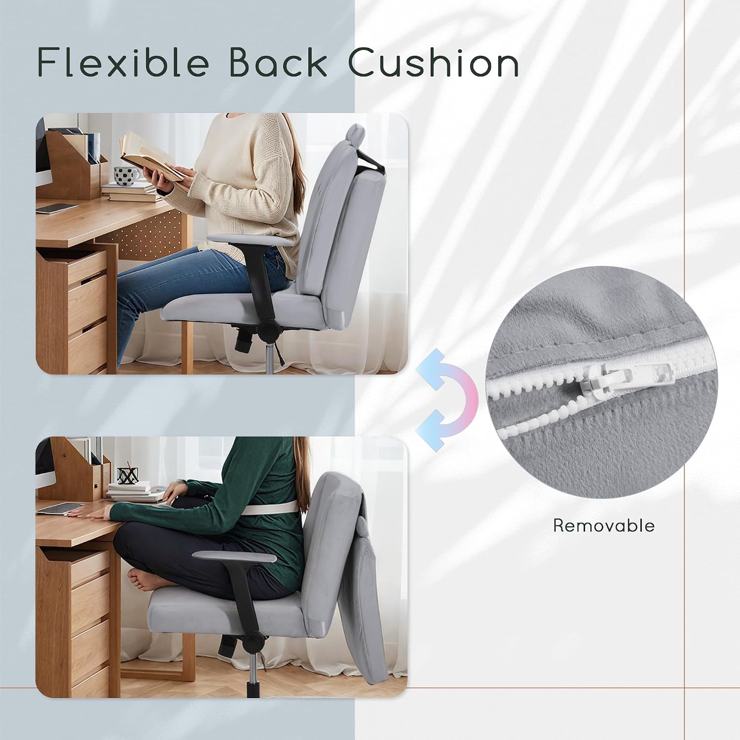 HOMREST Criss Cross Chair with Arms and Castors, Plus Size Cross Legged Office Chair with Extra Wide Seat&Flexible Back Cushion, Cute Comfy Desk Chairs for Home Office, Vanity, Gaming,Reading(Gray)