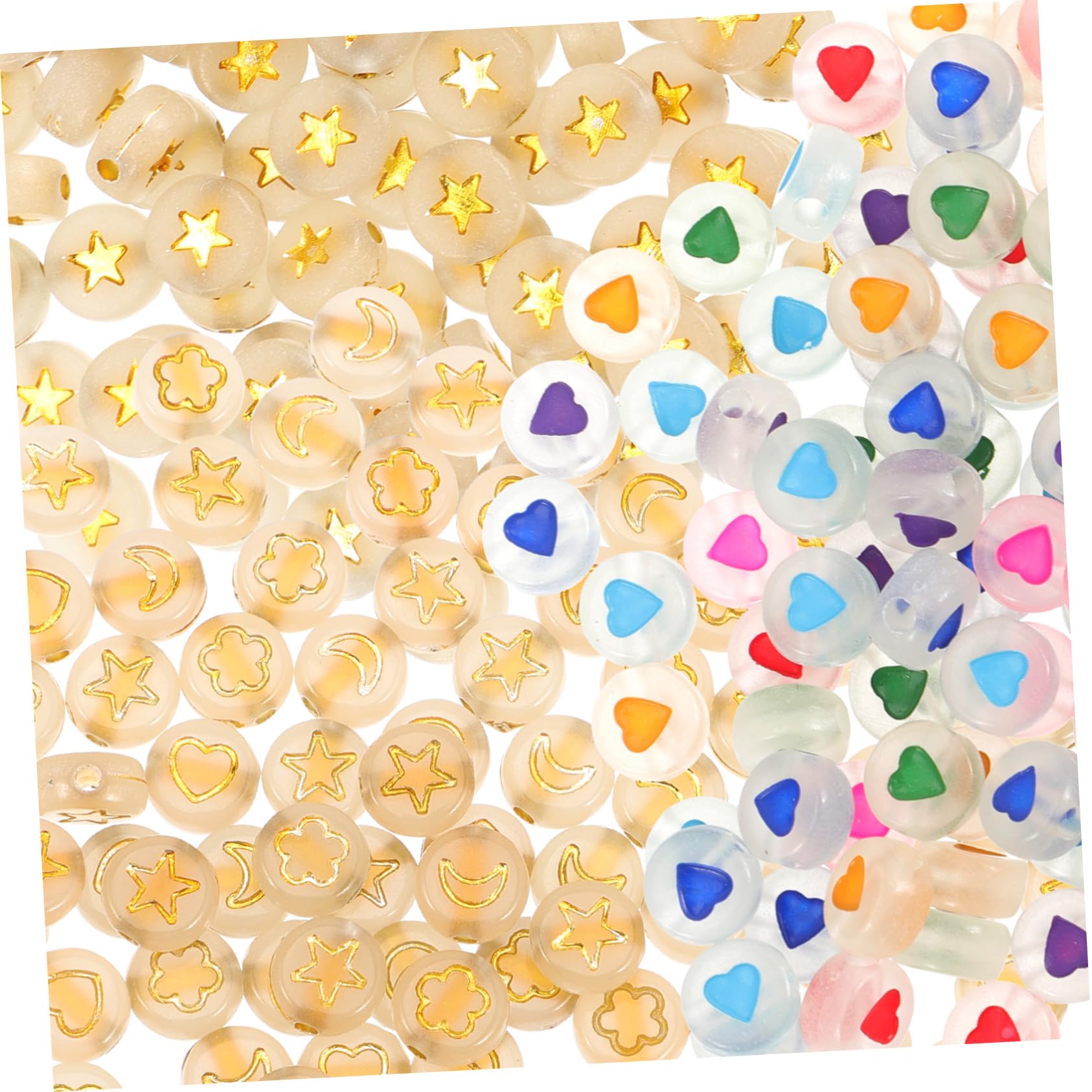 NUOBESTY 1500piezas Abalorios Acrílicos Luminiscentes Para Manualidades Paquete Bolas De Corazón y Estrella Para Collares y Pulseras Accesorios Creativos Para Niñas y Adultos