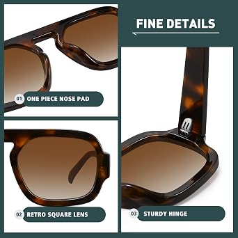 WOWSUN Retro Aviator Sunglasses Womens 70s Square Trendy Shades Sun Glasses