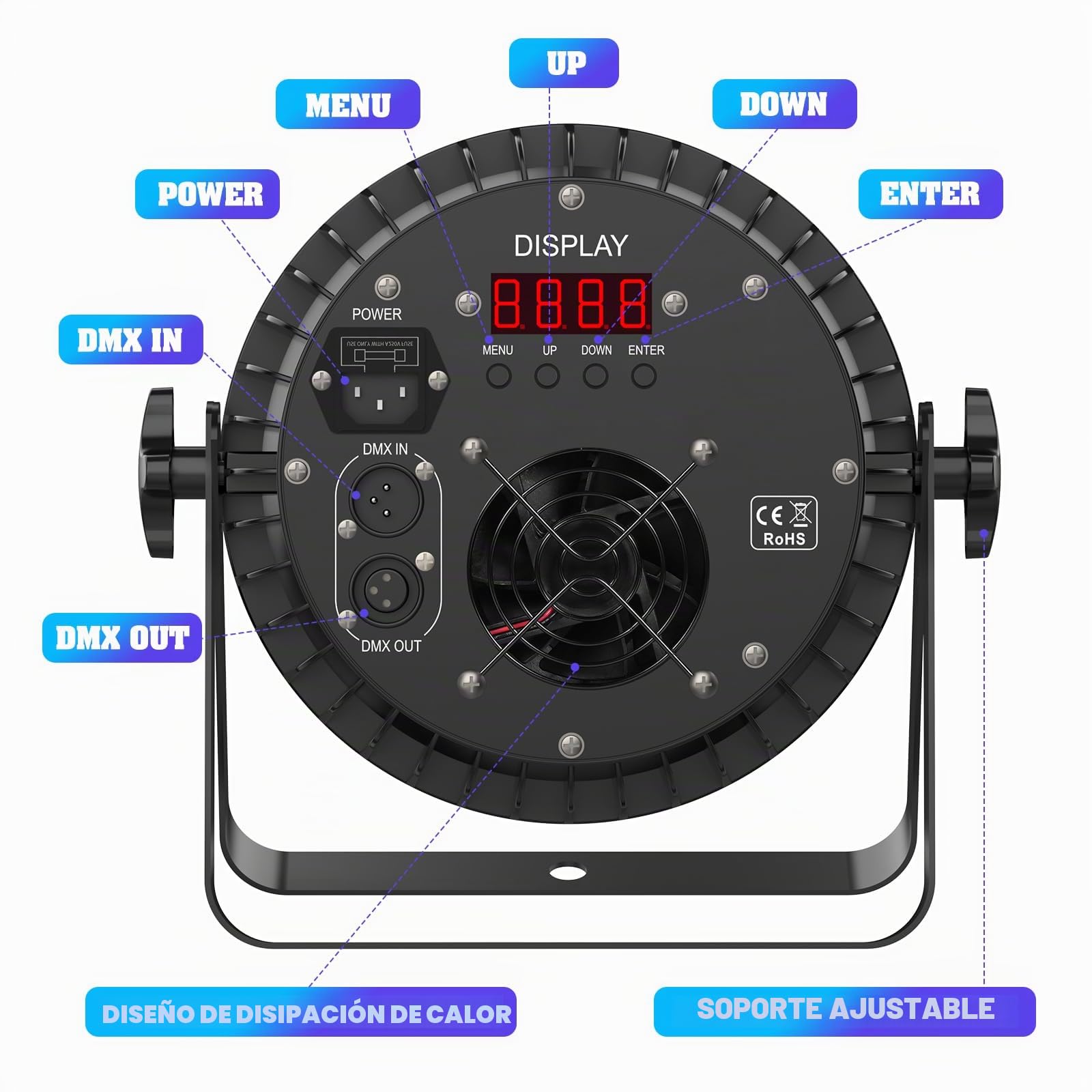 4PCS RGBWA UV Focos Par LED 200W, 18 LED Luces Escenario con D MX 7/10CH y Modo Estroboscópico, Luz DJ Profesionales para Discoteca Bar Fiesta Bodas Espectáculos Navidad Halloween
