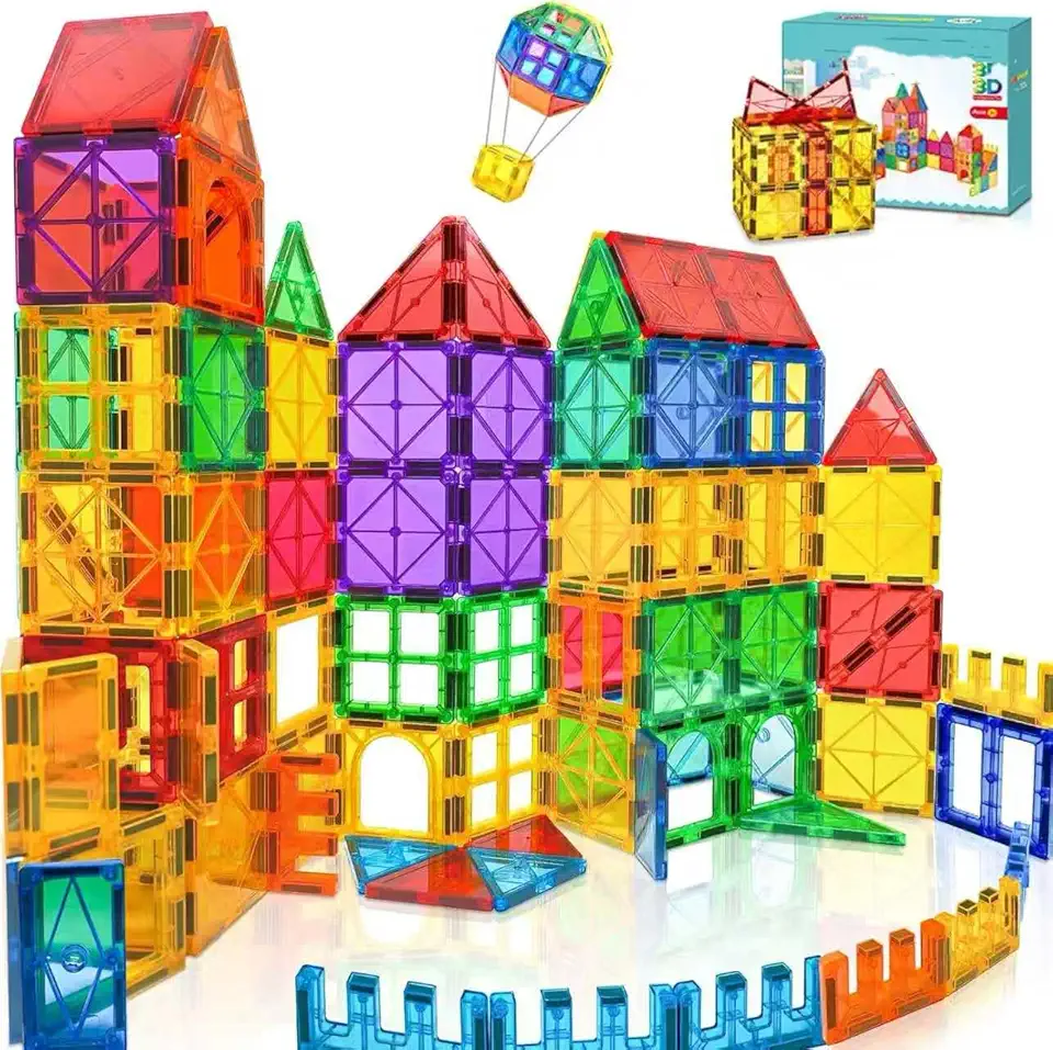 Conjunto de Brinquedos Magnéticos de 60 Peças, Blocos de Construção 3D para Meninos e Meninas, Blocos Magnéticos Infantis, Jogo Educativo de Peças Magnéticas, Brinquedos Educativos a partir de 3 Anos