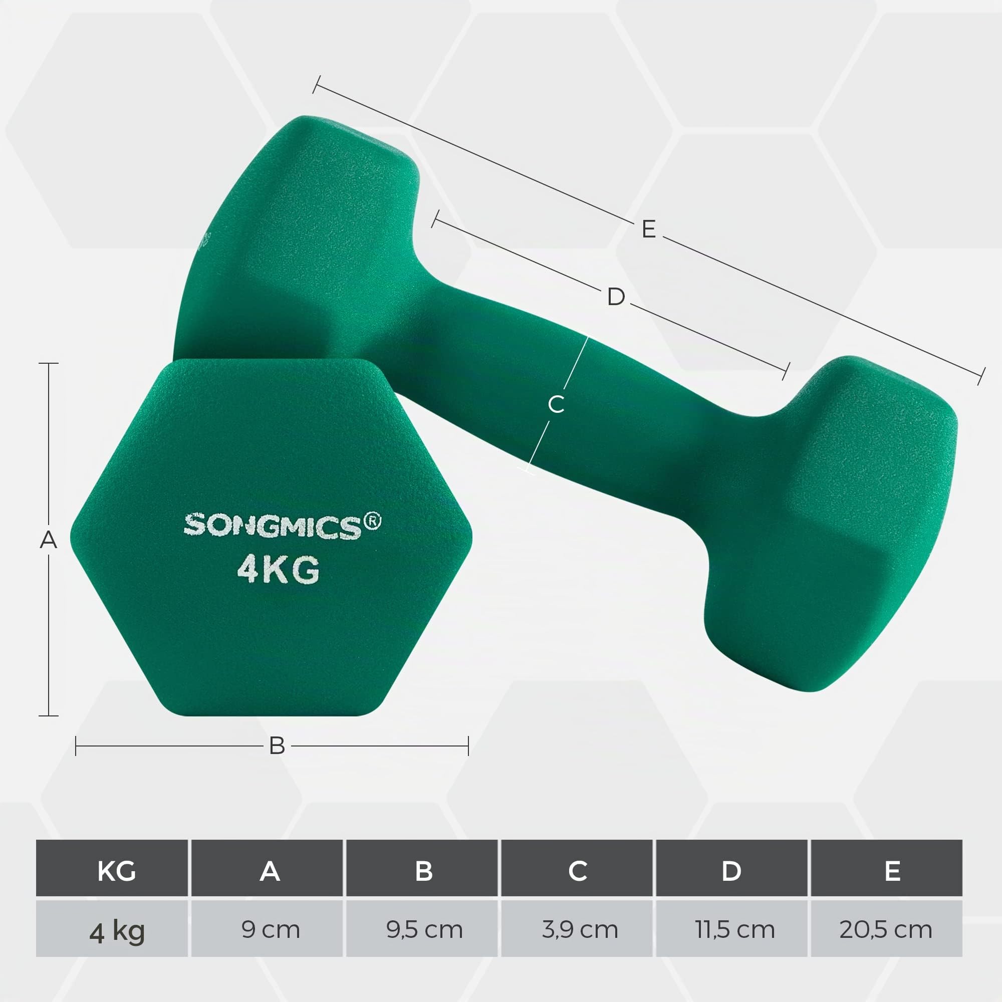 SONGMICS Hanteln, Kurzhanteln, 4er Set, 2 Davon 4 kg, 2 Davon 5 kg, Krafttraining, zu Hause, im Büro, Fitnessstudio, schwarz and grün SYL600BK