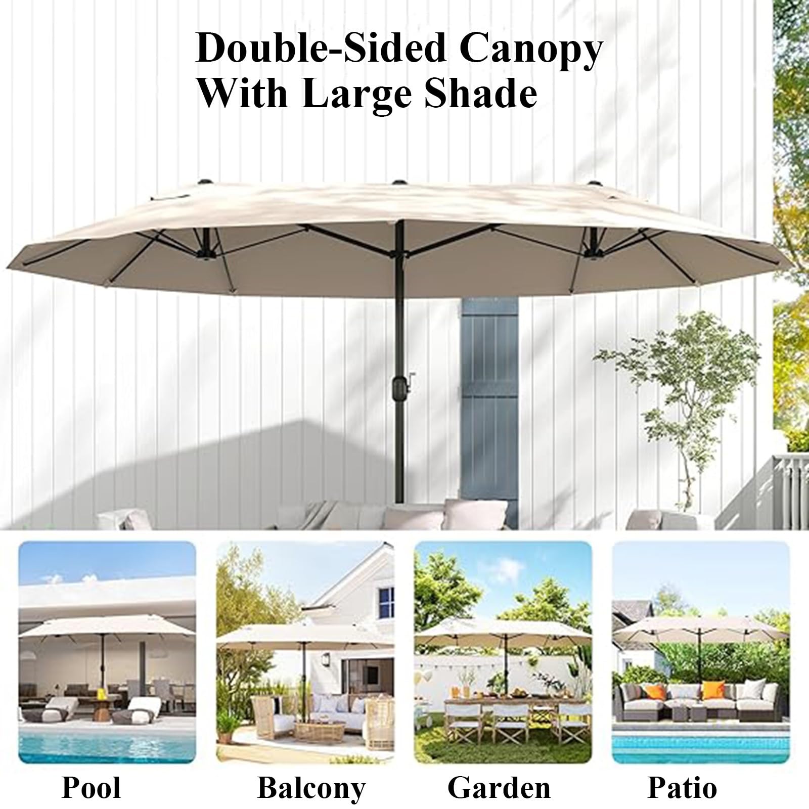 ESOYAWE Telo di Ricambio per Ombrellone A Doppia Faccia 460x270cm 12 Stecche, Impermeabile UPF 30+ Copertura in Tessuto Tettoia di Ricambio per Ombrellone Giardino Terrazza Piscina Spiaggia(Beige)