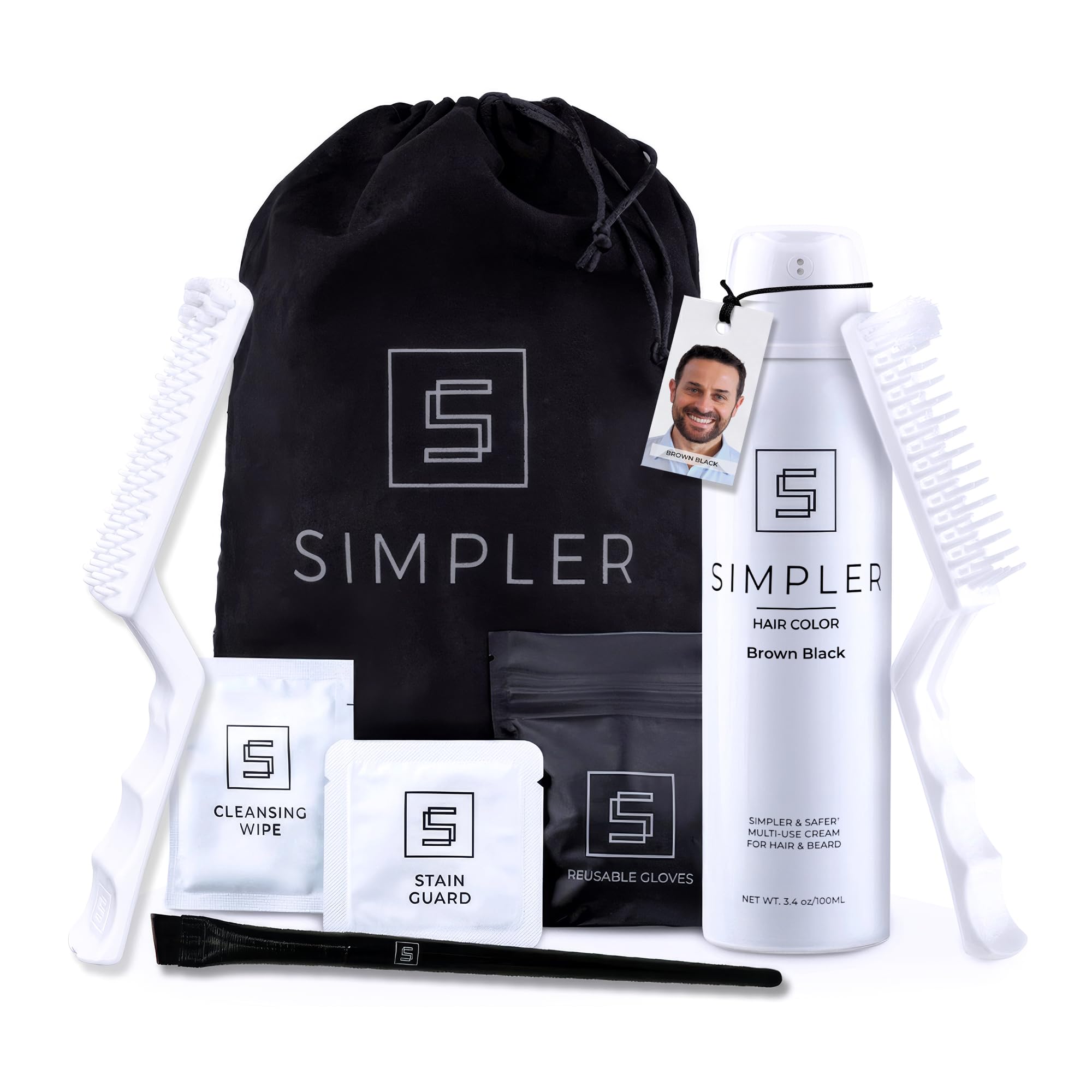 Brown Black Mustache and Beard Upgraded Brush Kit with 3 Brushes Included for Precision Application - Gentle, Simple, and Reusable Beard Color for Men