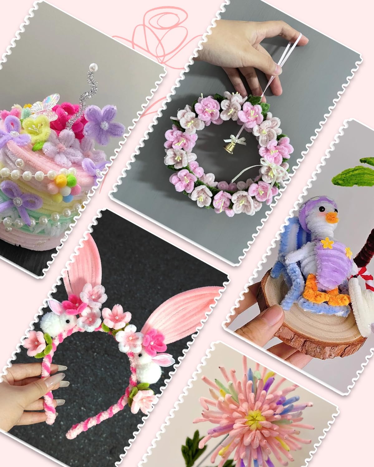 400 Pcs Pink Pipe Cleaner Flower Kit, 6 Colors Chenille Pipe Cleaners Bulk, Pipecleaners for DIY Flower Making Kit, Gift-Giving, Home Decor, or Party Decorations (Pink)