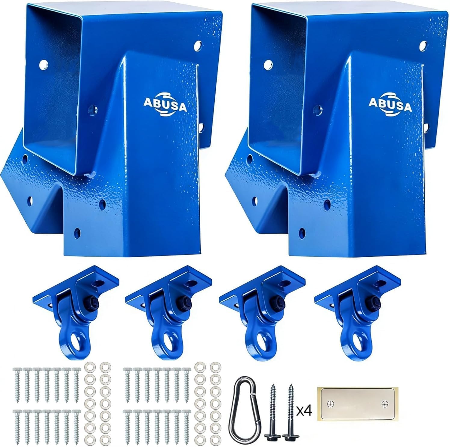 ABUSA Heavy Duty Swing Sets Brackets Including 2 Blue A-Frame Swing Set Brackets and 4 Swing Hangers for Playground Equipment Mounting Parts Hardware Included (Blue007)