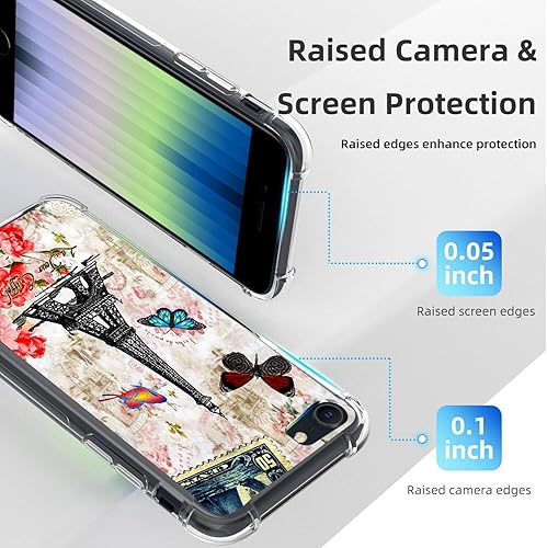 Miniatura 3 de Beaucov Funda para iPhone SE de 3 generación 2022, Torre de París Mariposa, protección contra caídas, a prueba de golpes, TPU de cuerpo completo,