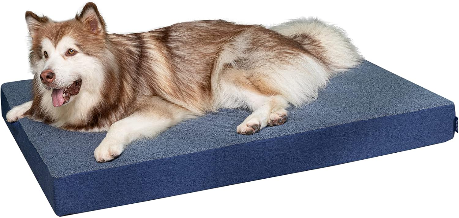 KULME Large Dog Bed for Large Dog, Cat Bed, Washable & Waterproof Cover, Anti Slip, Gel Memory Foam Dog Bed Mat, Dog Sofas & Chairs, Pet Beds, Grey, 3" Large Size : Pet Supplies