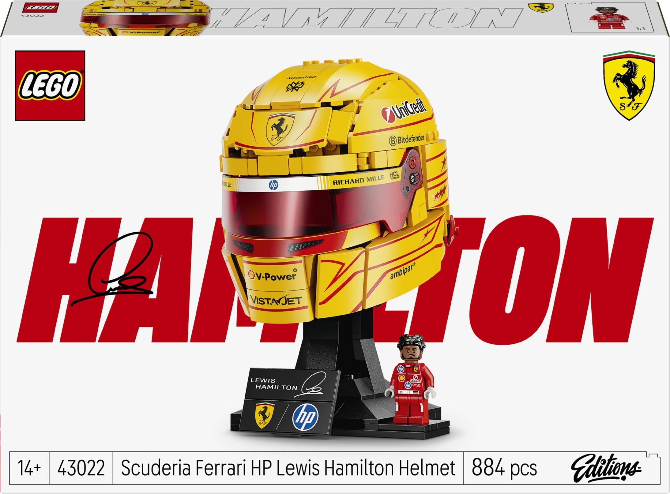 LEGO Editions Scuderia Ferrari HP Casque de Lewis Hamilton - Produit F1 - Maquette avec Minifigurine Collector - Décoration Intérieure - Cadeau pour Garçon dès 14 Ans et Adulte Fan d'Automobile 43022