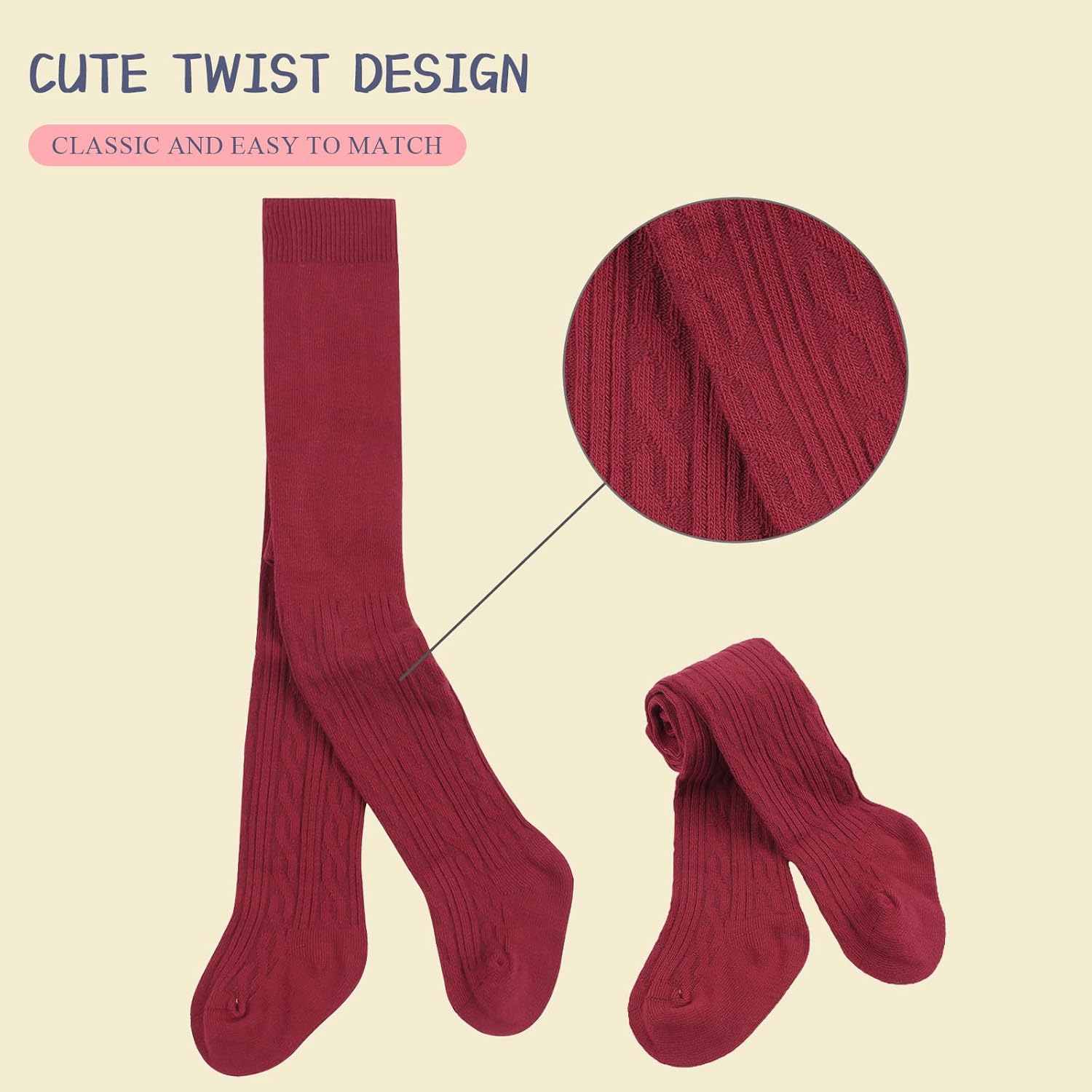 PESAAT Baby Girls Tights Cotton Infant Pantyhose Twist Toddler Tight for Girl Cable Knit Leggings 0-6 Years - Image 2