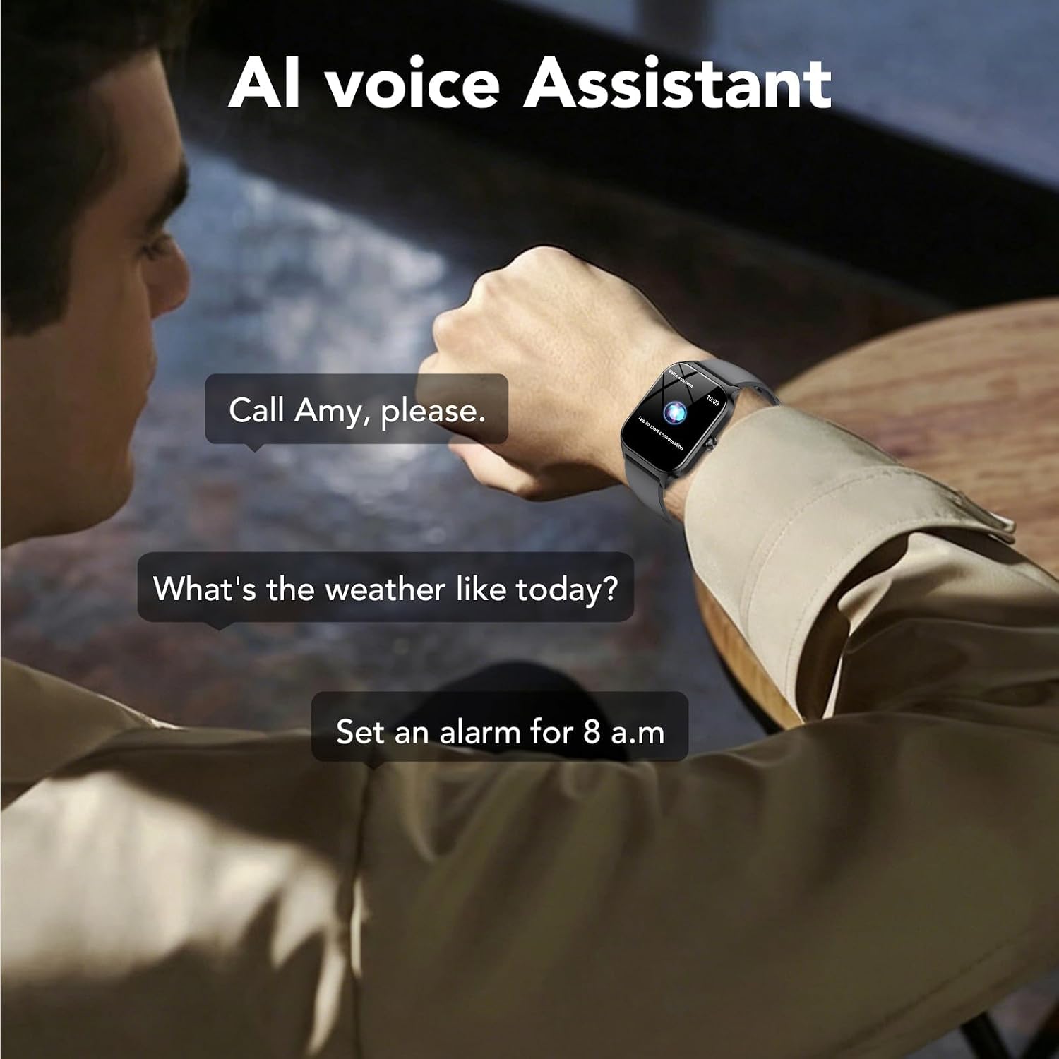 Person interacting with CASCHO Smart Watch using voice commands