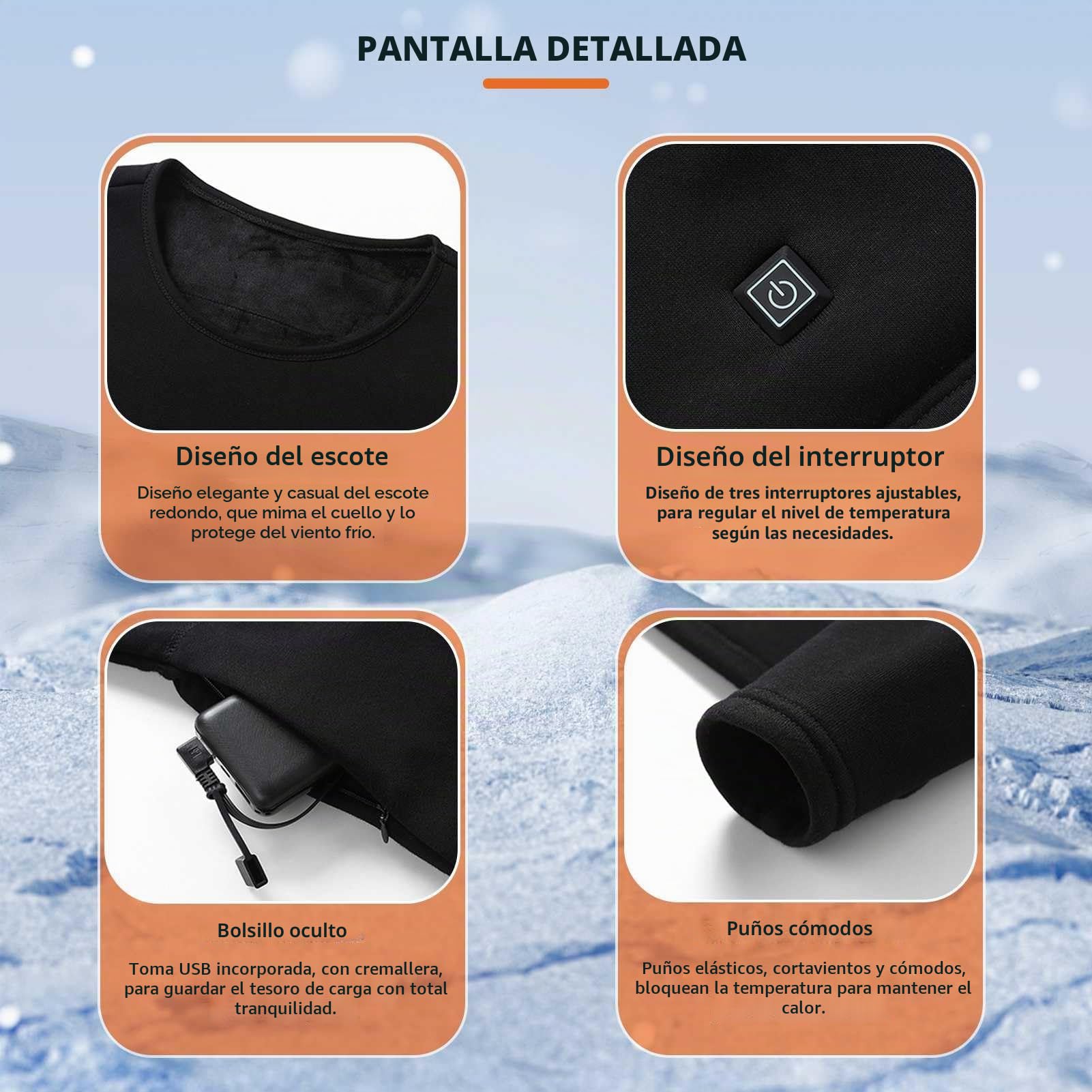 Camiseta Calefactable Térmica, Calentador Ropa Interior de Manga Larga para Hombres y Mujeres, Forro Polar Ropa Termica Electrico USB para Moto al Aire Libre