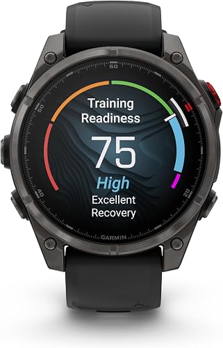GARMIN Fenix 8 Pro Amoled Premium Multisport GPS Smartwatch | 51 mm, Sapphire Glass, Charcoal Grey DLC Titanium with Black/Grey Silicone Strap and 27 Days Battery Life | Built-in Speaker - 6