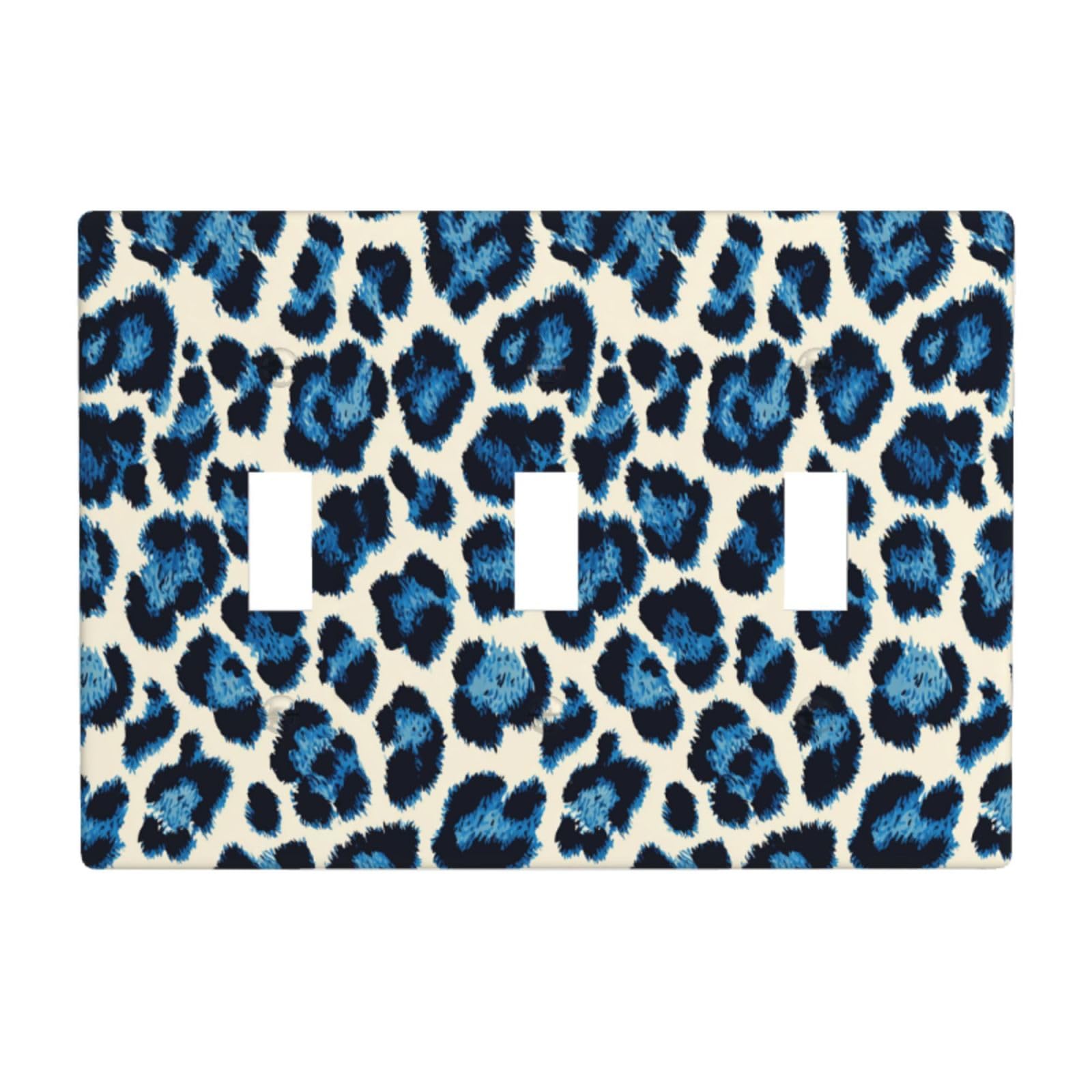 Blue Leopard Print Light Switch Covers 3 Gang Triple Toggle Wall Plate Switchplate Electrical Faceplate for Bathroom Kitchen Bedroom Decor