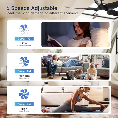 Miniatura 2 de Ventilador de techo negro de 60 pulgadas con control remoto de luces, ventilador de techo de gran volumen de aire, ventilador de techo moderno de 5