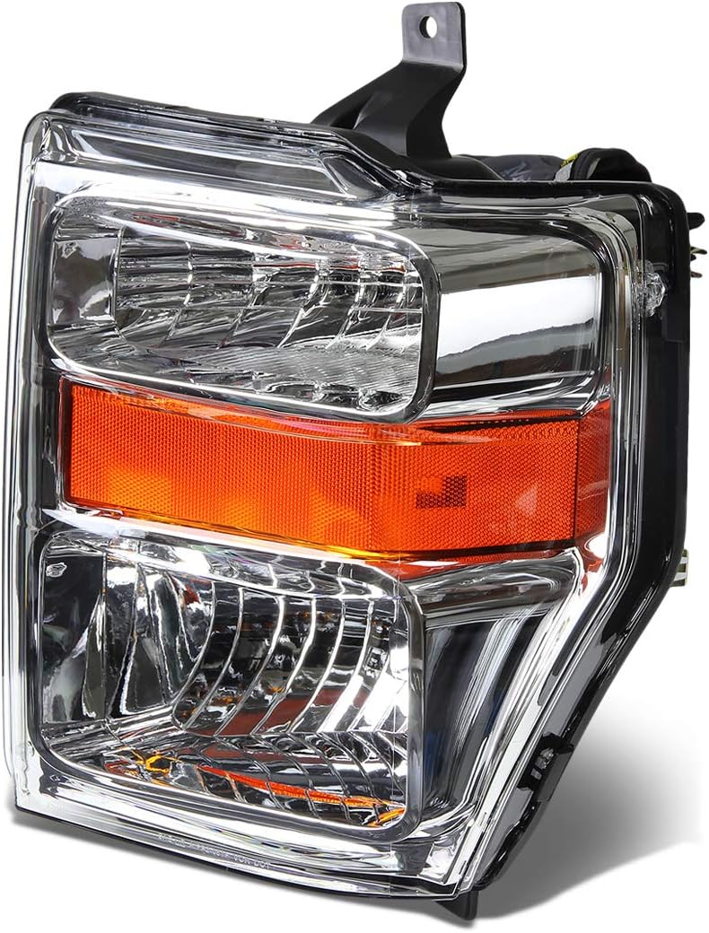 Auto Dynasty Headlights Assembly Compatible with 2008 2009 2010 Ford F250 F350 F450 F550 Super Duty, Driver Left Side Halogen Headlamps Replacement, FO2502243, Chrome Housing Amber Corner