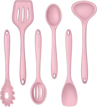 Herogo Kitchen Utensils Set, 6 Pieces Silicone Cooking Utensils Set, Baking Cooking Tools Spoon Turner for Non-Stick Cookware, Non Scratch & Heat Resistant, Dishwasher Safe Pink