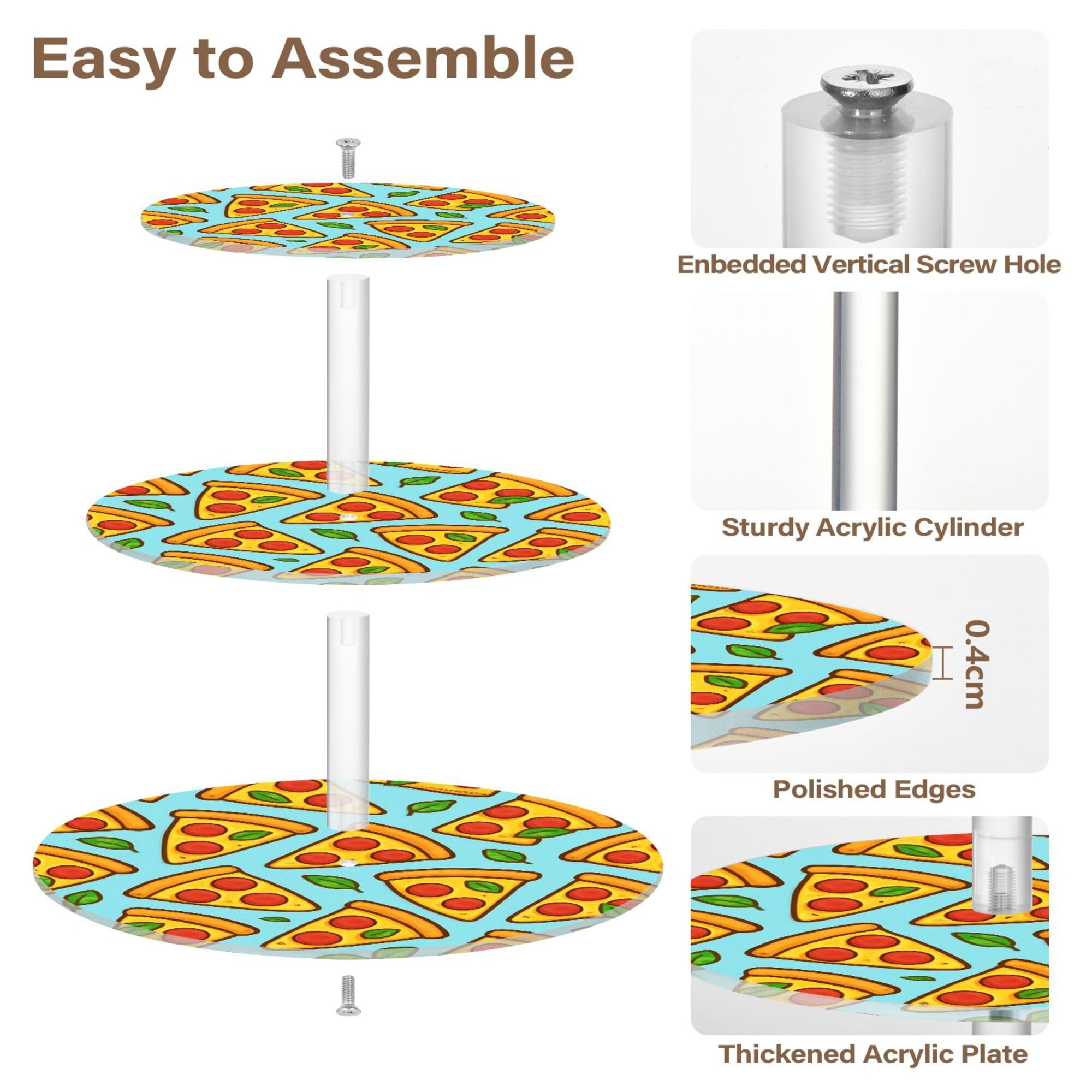 PYBUG Pizza 3 Tier Acrylic Cupcake Stands Tower,Dessert Table Display Set for Tea Party,Wedding,Birthday, Baby Shower