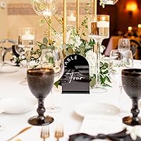 Vista 7 de Mesa de boda arqueada negra números 1-20 con soportes, letrero de arco acrílico negro de 5 x 7 pulgadas con soporte, números de mesa de acrílico