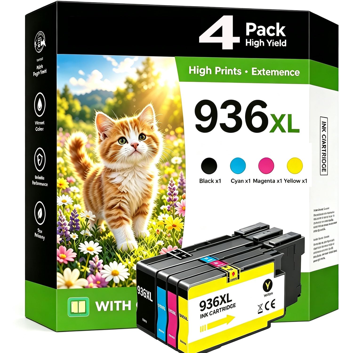 936XL 936 Ink Cartridges 4-Pack for HP OfficeJet Pro 9125e 9120e 9730e