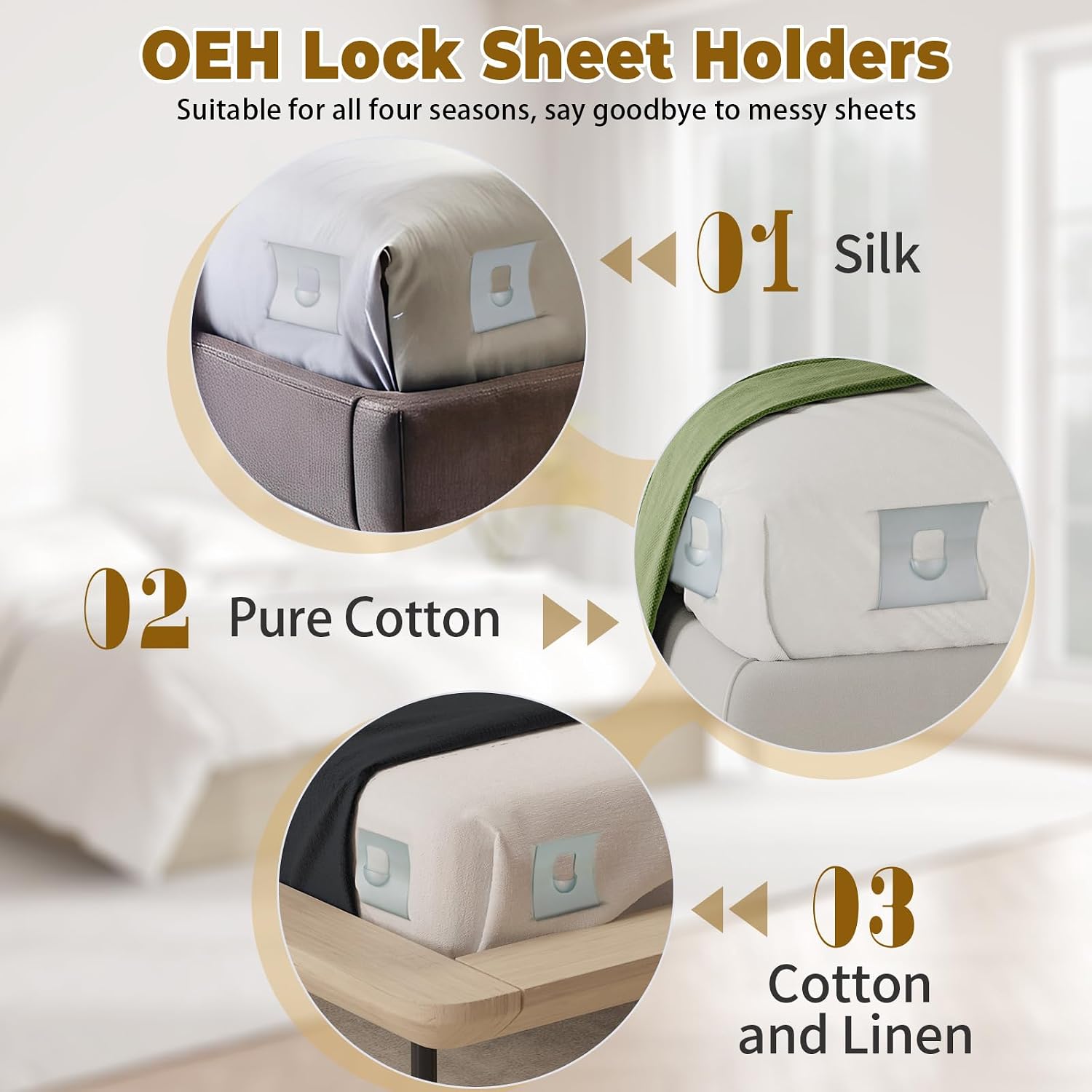 OEH Sheet Holders, Bed Sheet Holders for Corners, Fitted Sheet Holder Keep Sheets Firm & Tight, 4Pcs Heavy Duty Bed Sheet Clips, Bed Sheet Grippers, Universal Lock Sheets Holders for All Mattress