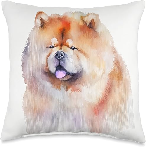 Charming Watercolor Dog Art Chow Chow Chow Colorful Watercolor Dog Throw Pillow, 16x16, Multicolor