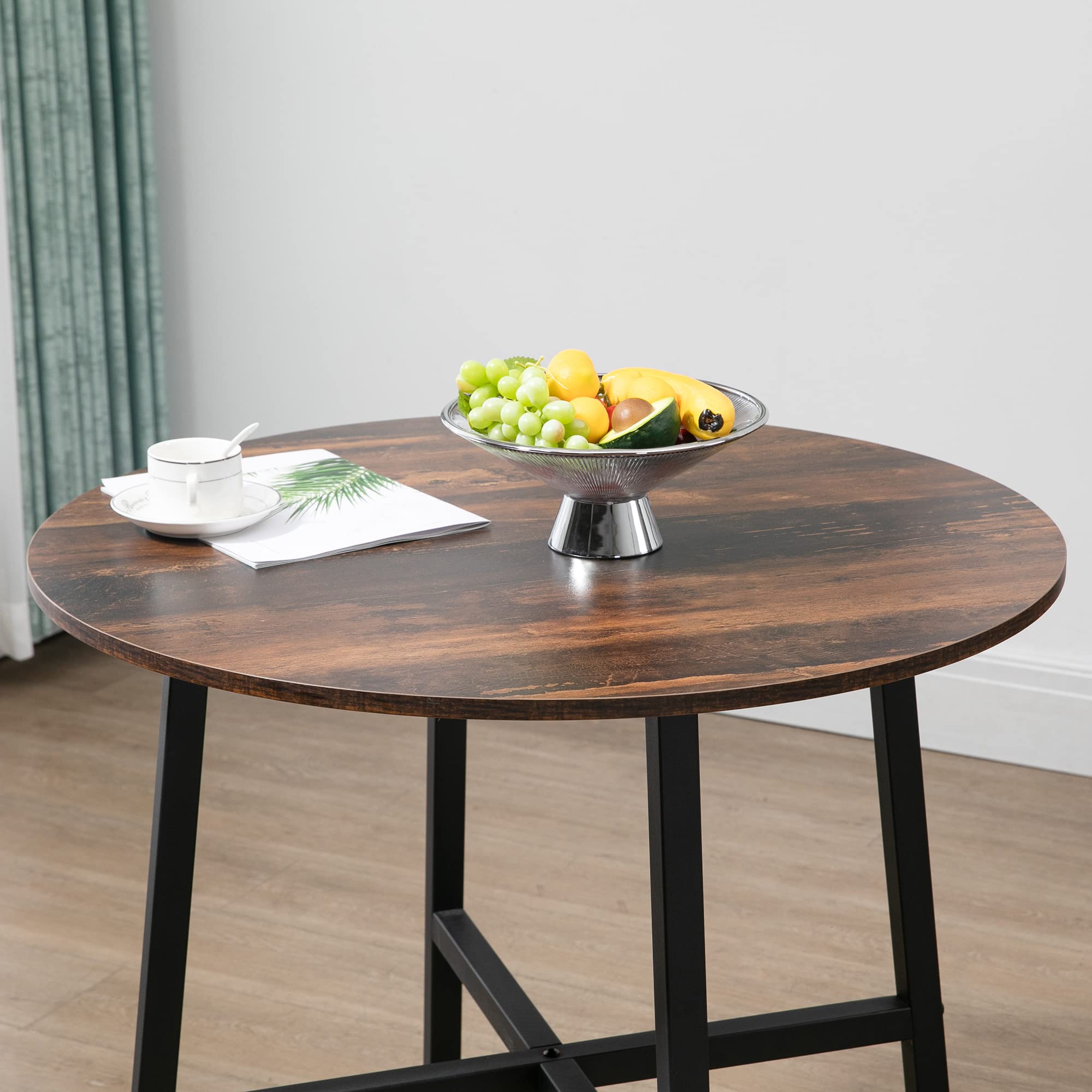 HOMCOM Esstisch 80 x 80 cm rund Küchentisch für 4 Personen Esszimmertisch mit Stahlrahmen, Industriller Tisch für Küche, Esszimmer und Wohnzimmer Rustikales Braun