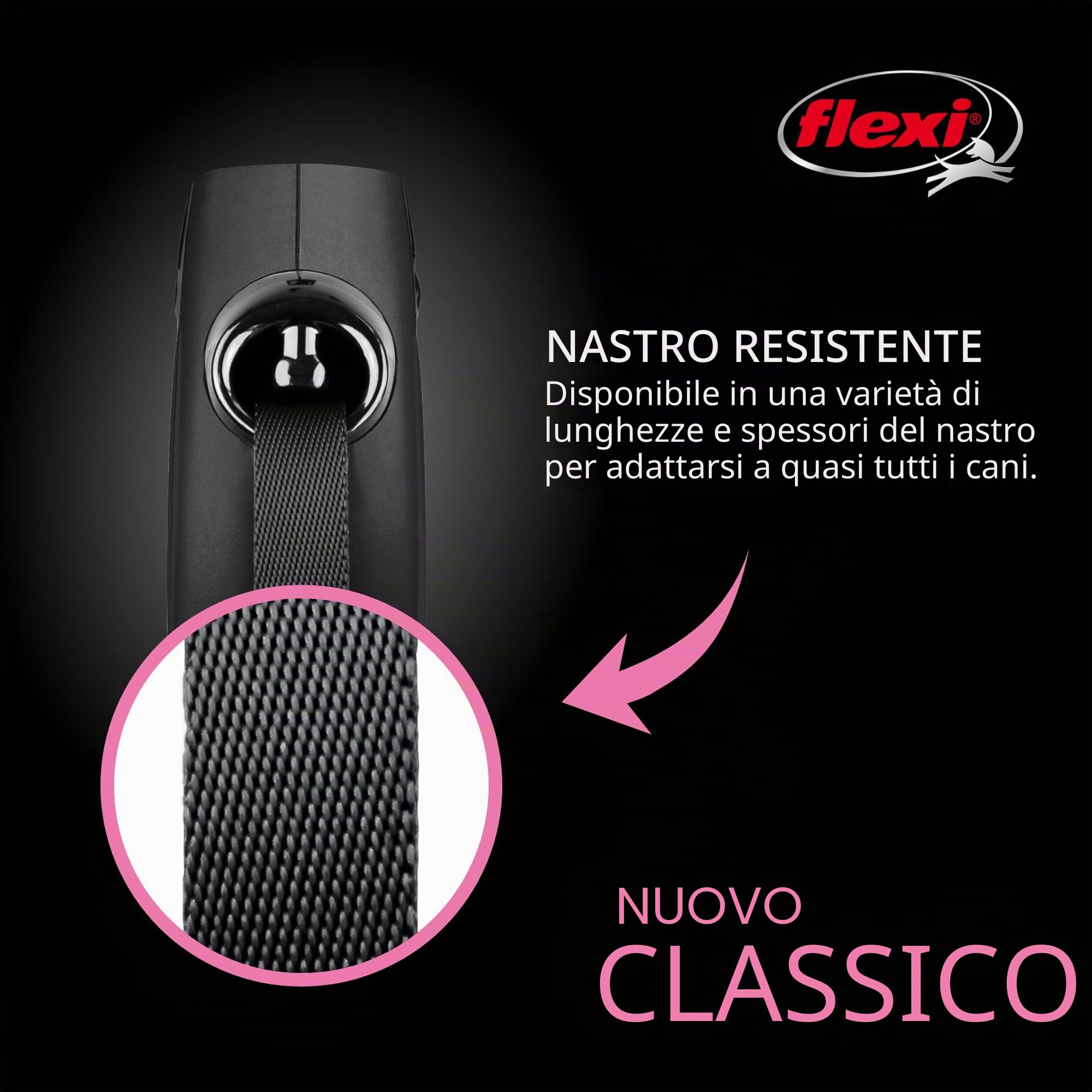 flexi Simplywht Classic Guinzaglio Retrattile per Cani, 7,9 m, Grande, Nero, Nylon, Large, 26 ft