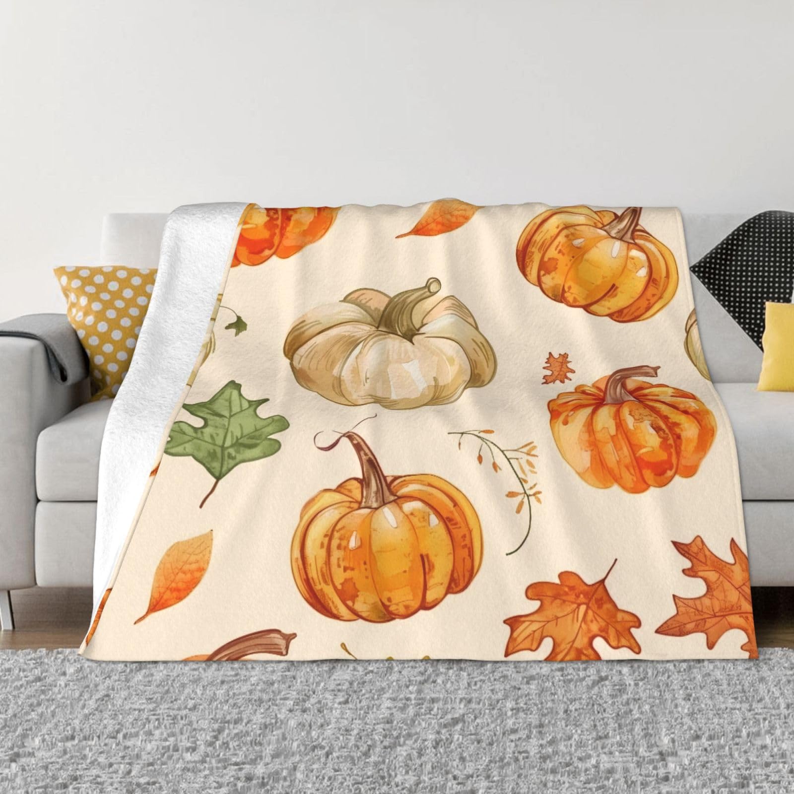 Couverture d'automne plaid polaire chaud motif citrouille pour soirées cocooning au salon
