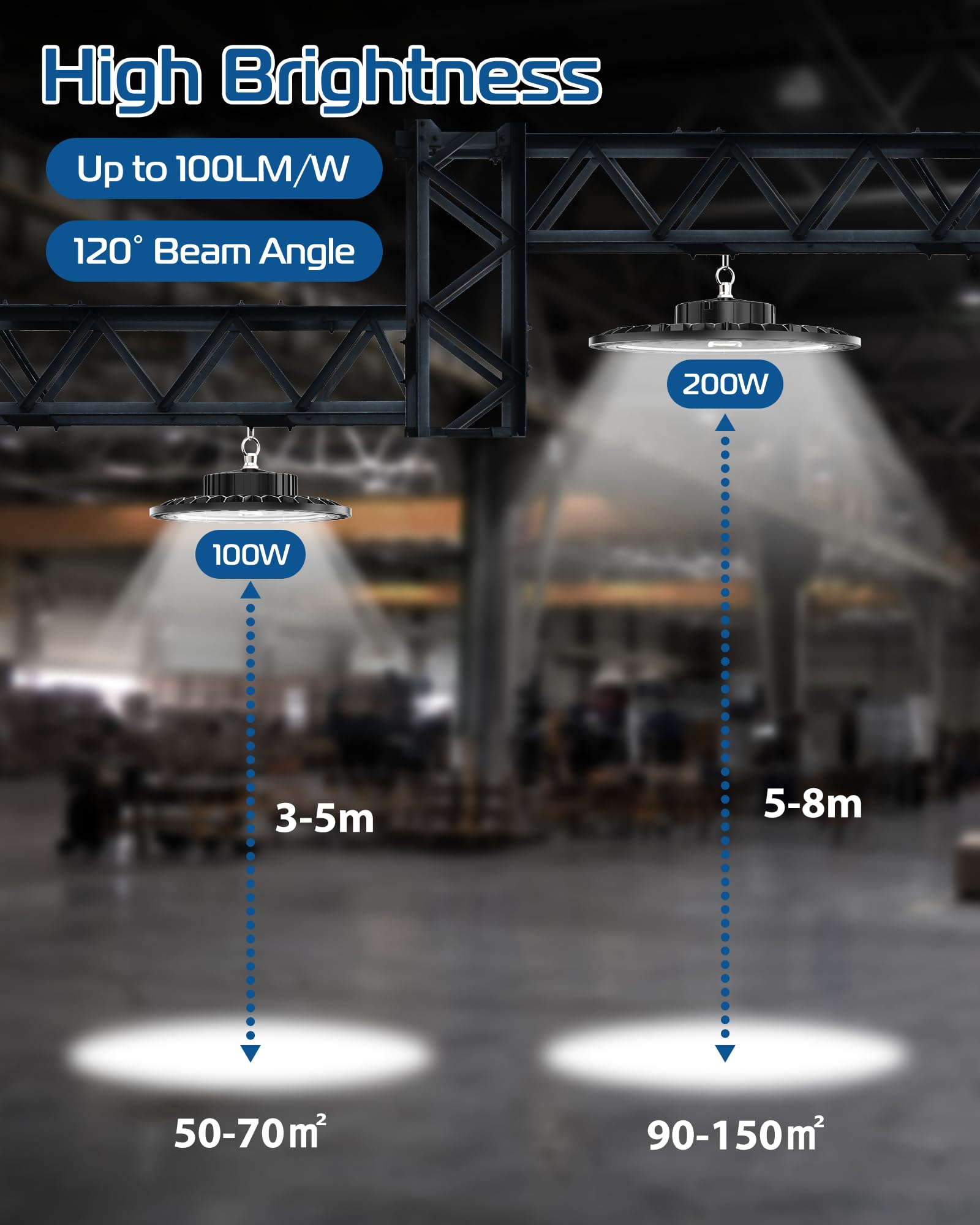 UFO Lámpara de Alta Bahía, 2PCS 200W Focos LED Interior Techo 20000LM 6500K Naves Industriales LED, IP65 Impermeable Campana Iluminación Para Garaje Fábrica Taller